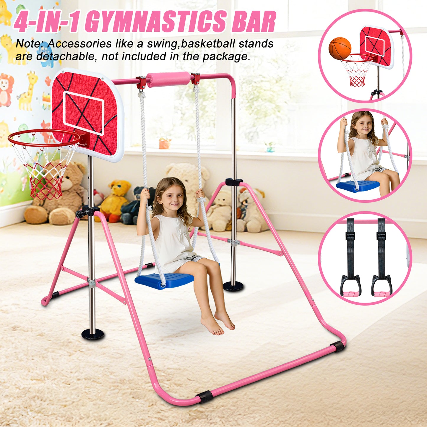 Triclicks Kids Folding Gymnastics Bar, Junior Kip Bar with Adjustable Height