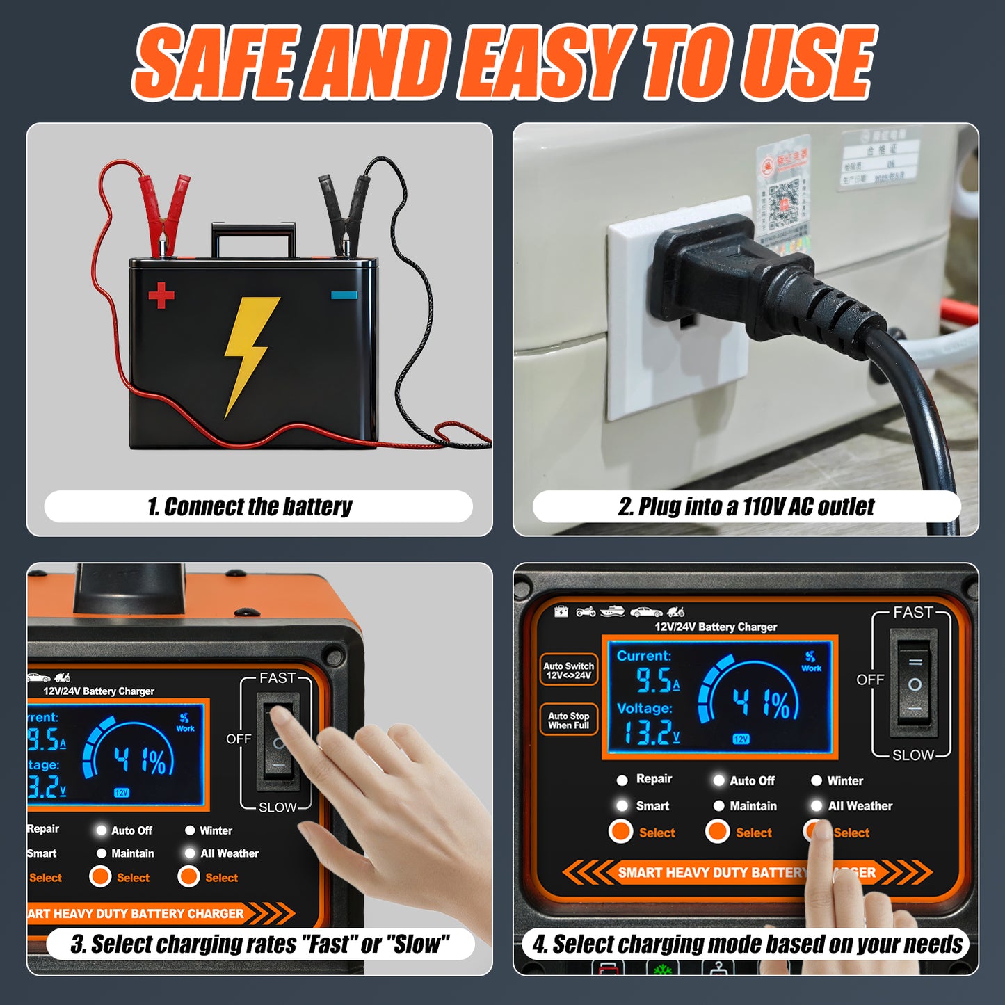 12V 24V Car Battery Charger Heavy Duty