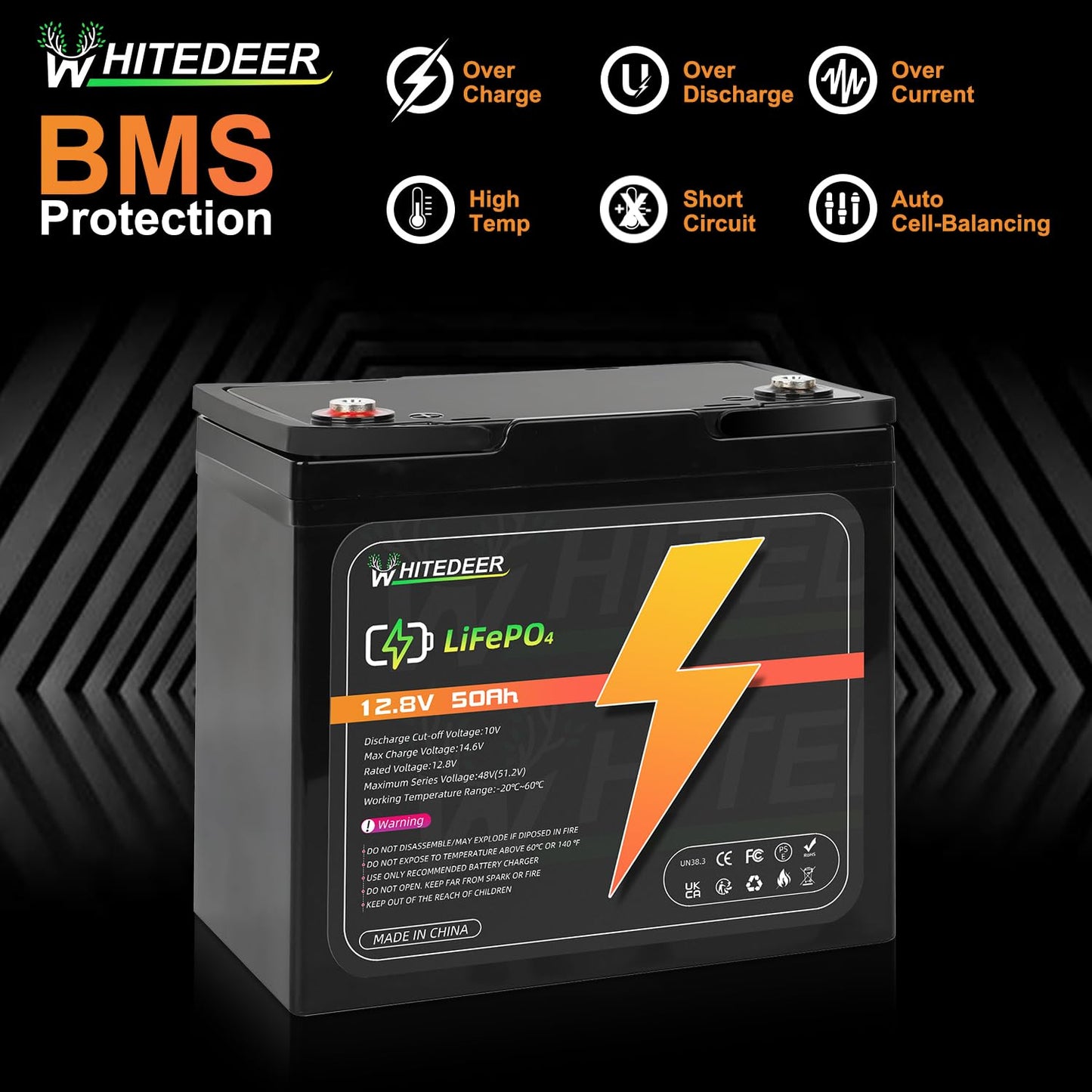 12V 50Ah LiFePO4 Battery 50A Deep Cycles BMS Rechargeable Lithium Battery