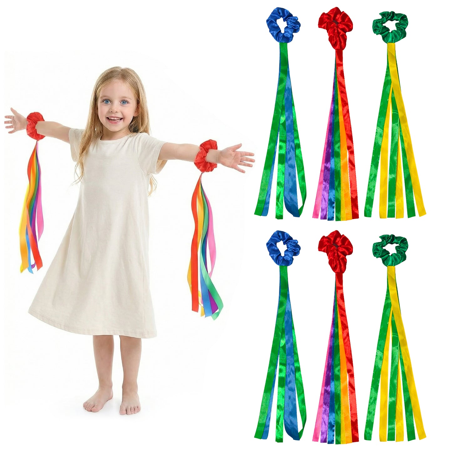 6 Pcs Rainbow Dance Ribbons for Kids