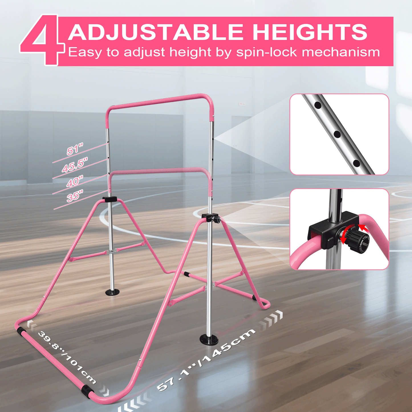 Triclicks Kids Folding Gymnastics Bar, Junior Kip Bar with Adjustable Height