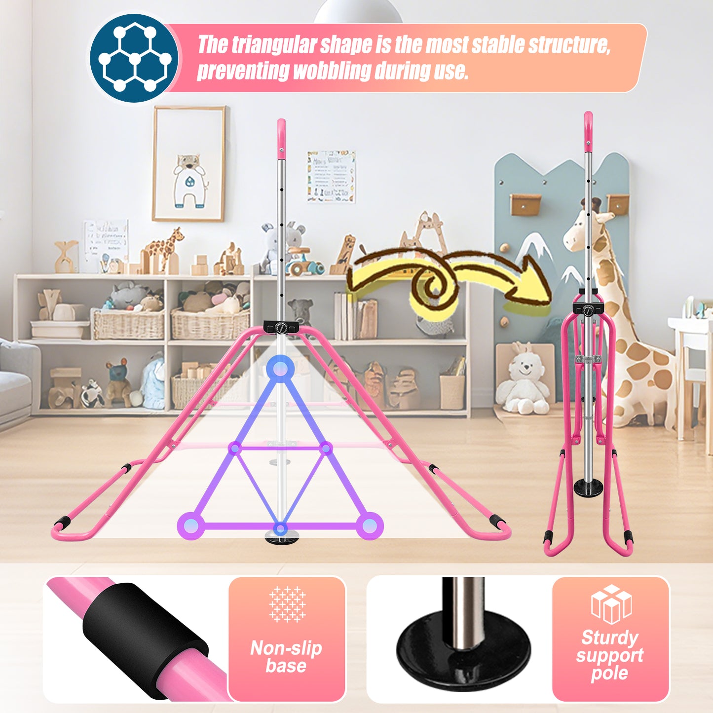 SUDOO Folding Gymnastics Bar for Kids Adjustable Height Home Expandable Horizontal Gymnastic