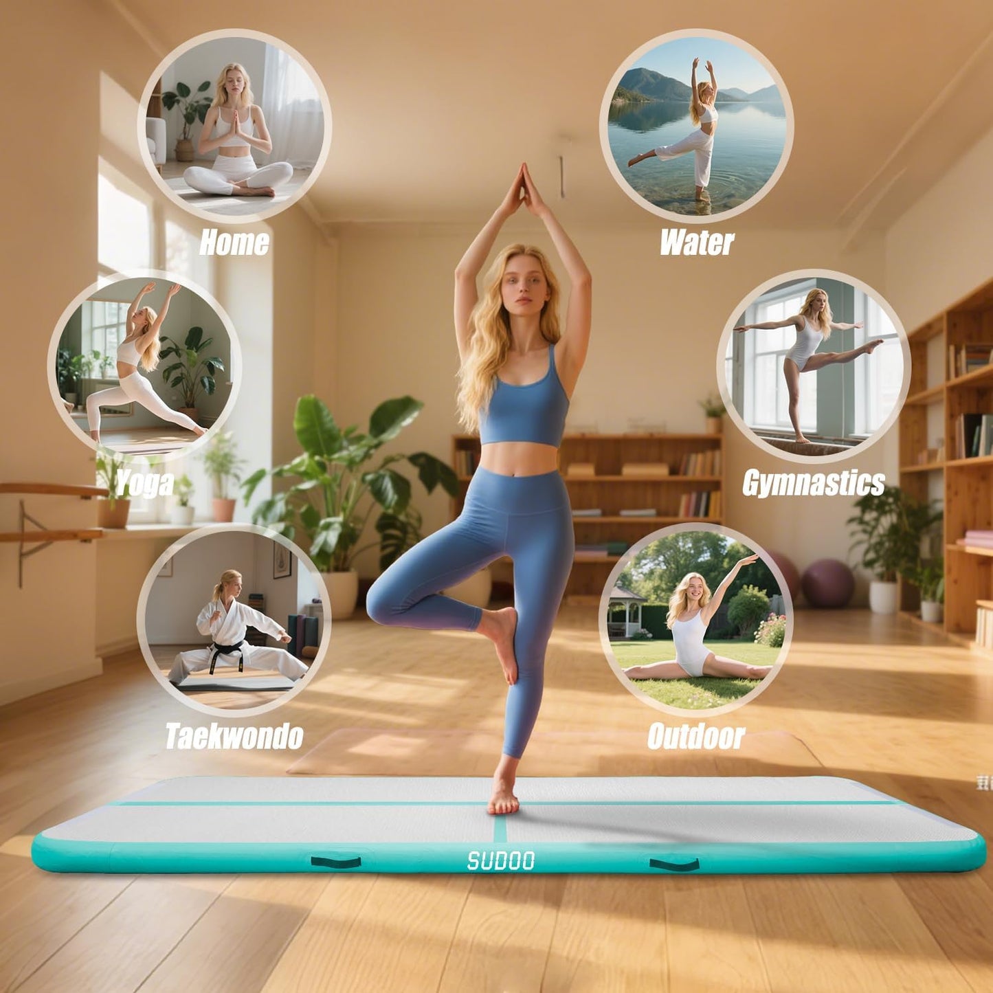 10ft/13ft/16ft Inflatable Gymnastics Tumbling Mat 4" Thick Air Tumble Track Training Mat with Electric Pump