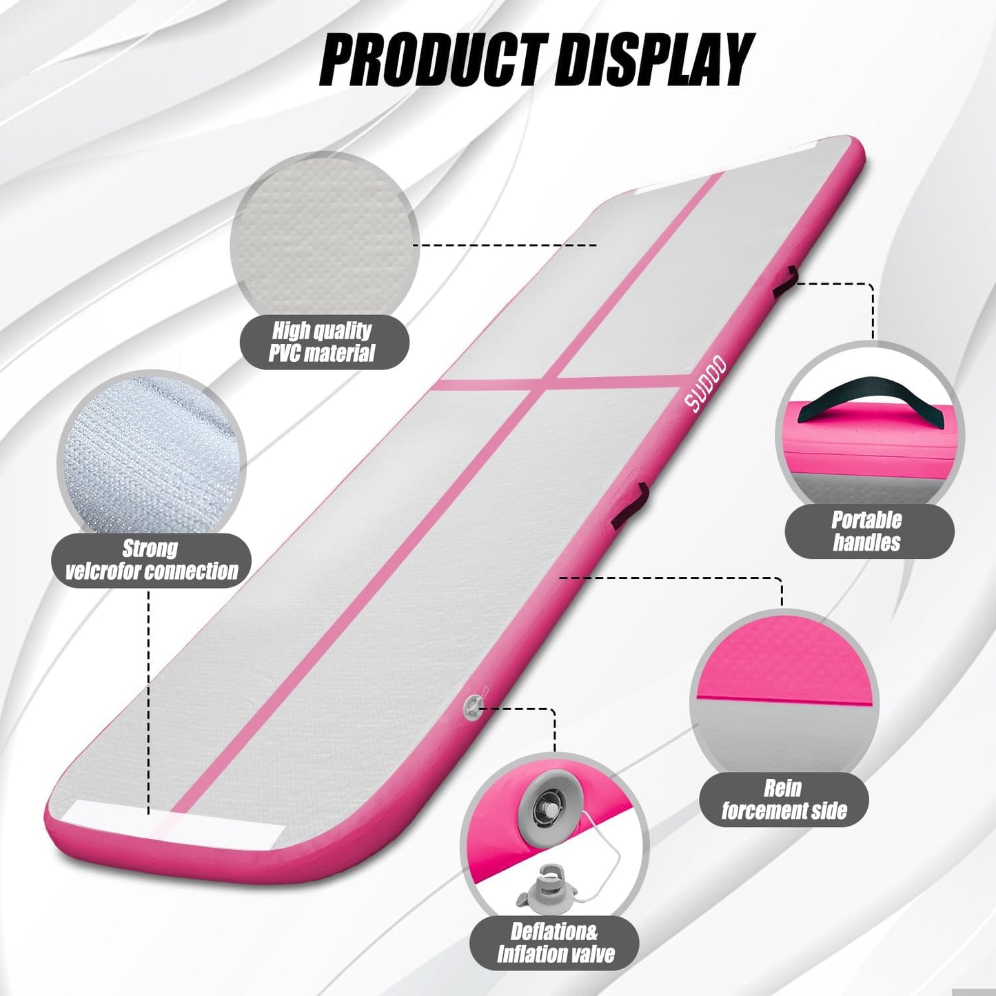 10ft/13ft/16ft Inflatable Gymnastics Tumbling Mat 4" Thick Air Tumble Track Training Mat with Electric Pump