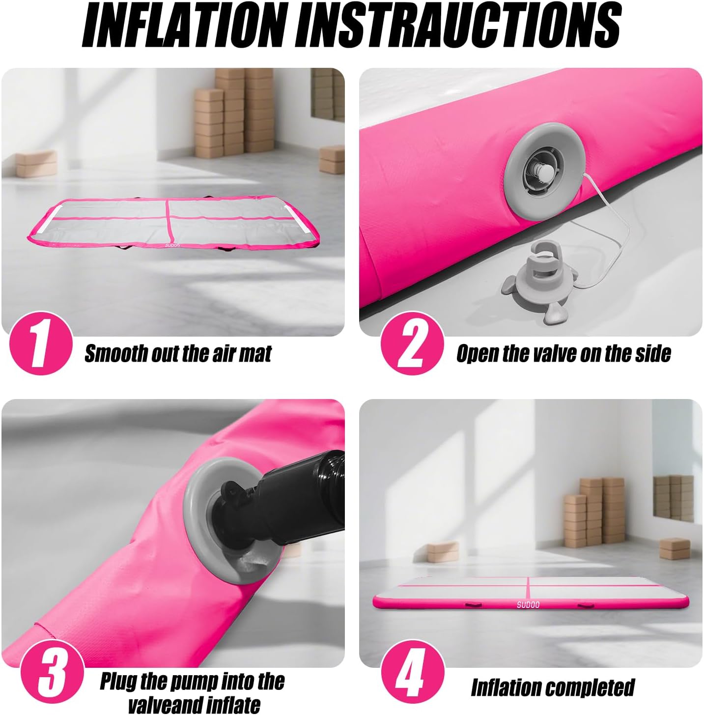 10ft/13ft/16ft Inflatable Gymnastics Tumbling Mat 4" Thick Air Tumble Track Training Mat with Electric Pump