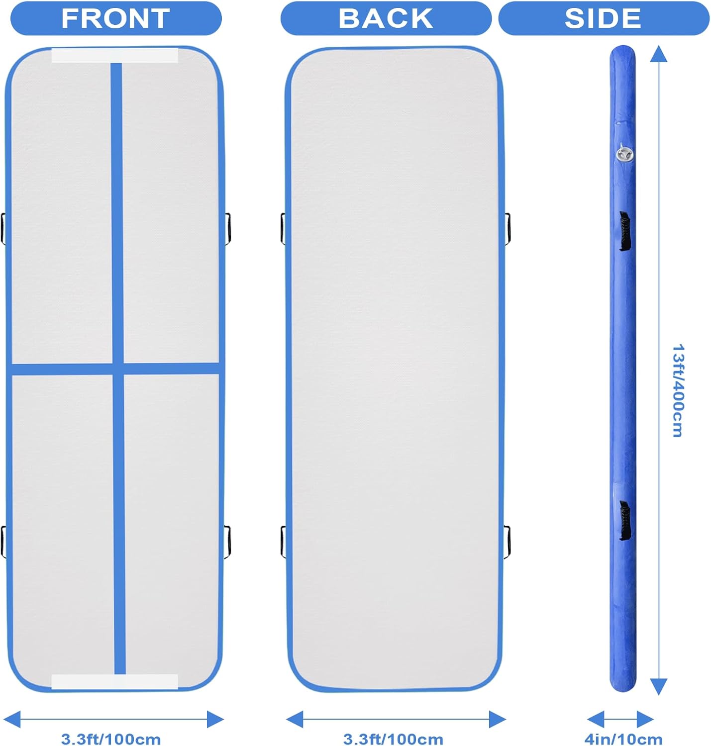 10ft/13ft/16ft Inflatable Gymnastics Tumbling Mat 4" Thick Air Tumble Track Training Mat with Electric Pump