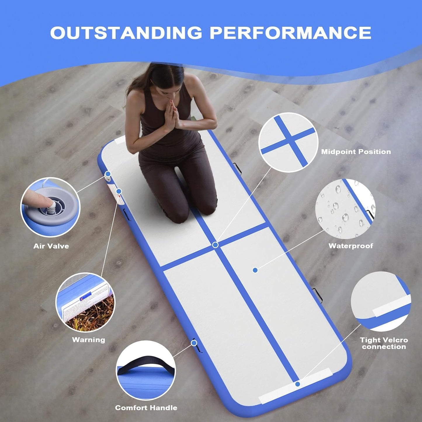 10ft/13ft/16ft Inflatable Gymnastics Tumbling Mat 4" Thick Air Tumble Track Training Mat with Electric Pump