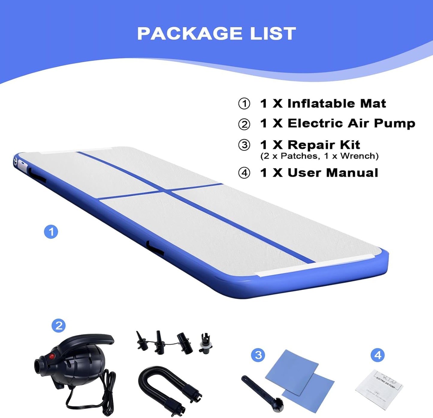 10ft/13ft/16ft Inflatable Gymnastics Tumbling Mat 4" Thick Air Tumble Track Training Mat with Electric Pump