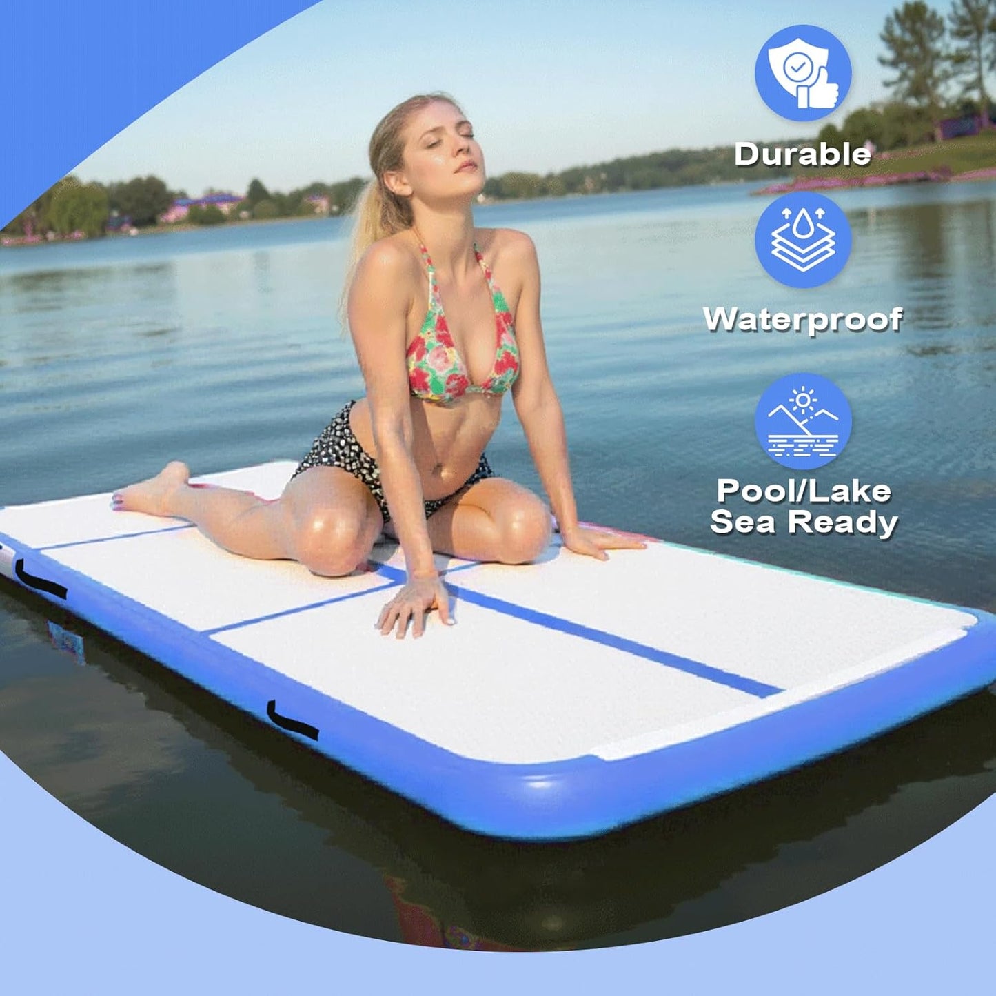 10ft/13ft/16ft Inflatable Gymnastics Tumbling Mat 4" Thick Air Tumble Track Training Mat with Electric Pump