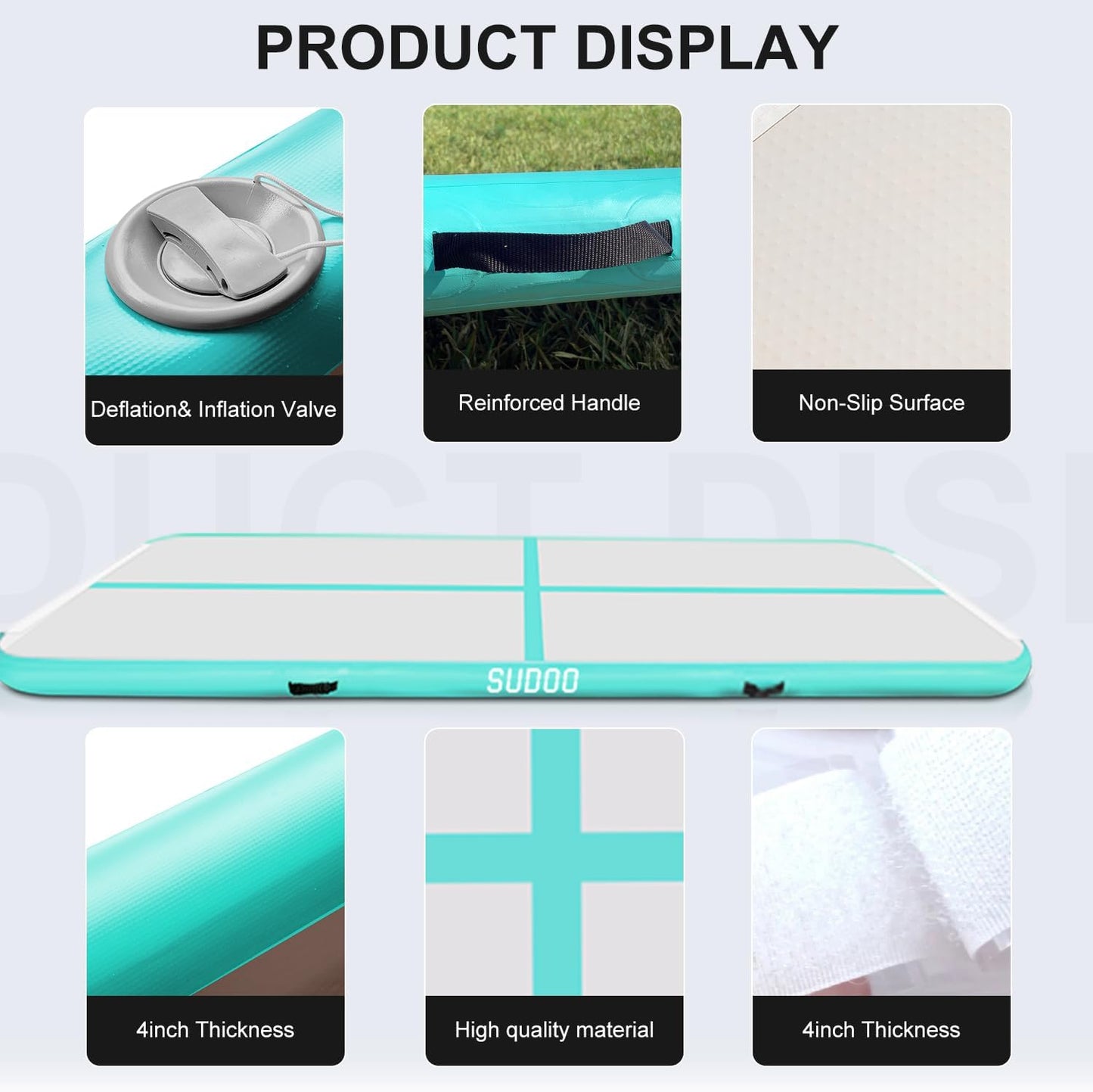 10ft/13ft/16ft Inflatable Gymnastics Tumbling Mat 4" Thick Air Tumble Track Training Mat with Electric Pump