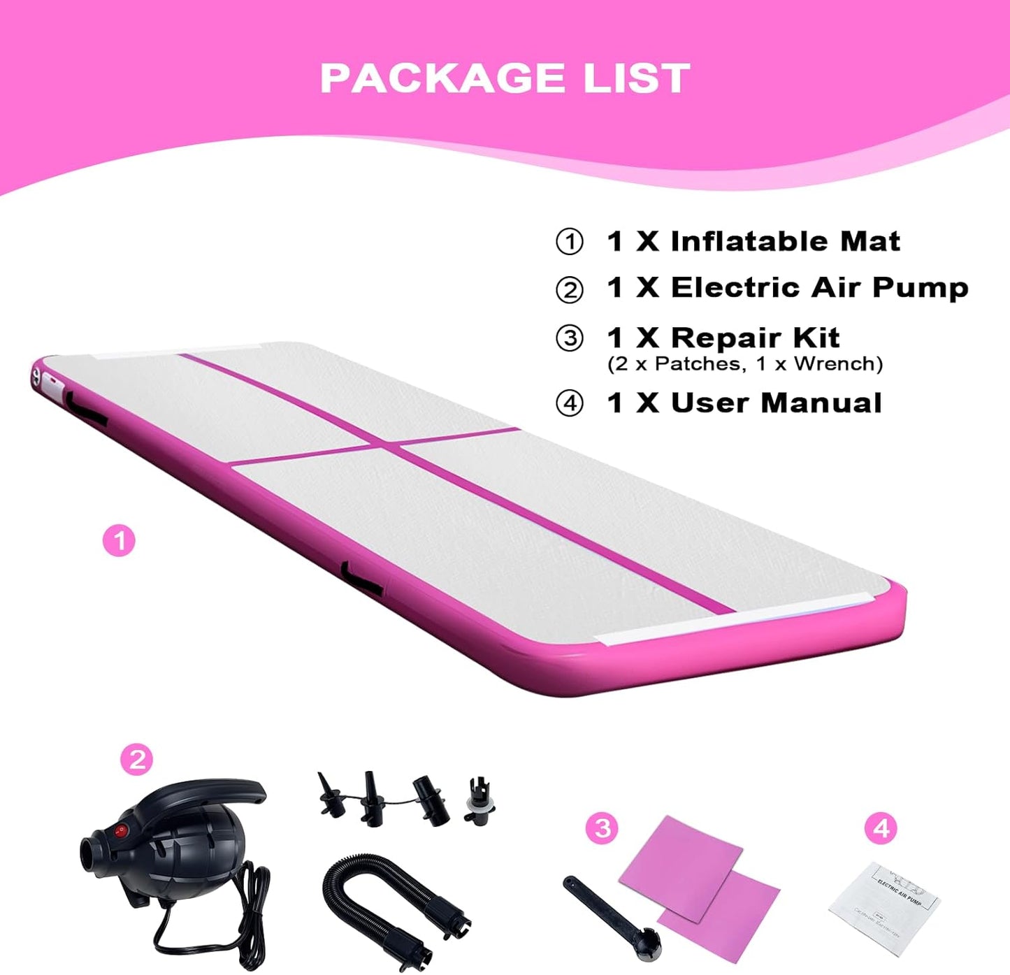 10ft/13ft/16ft Inflatable Gymnastics Tumbling Mat 4" Thick Air Tumble Track Training Mat with Electric Pump