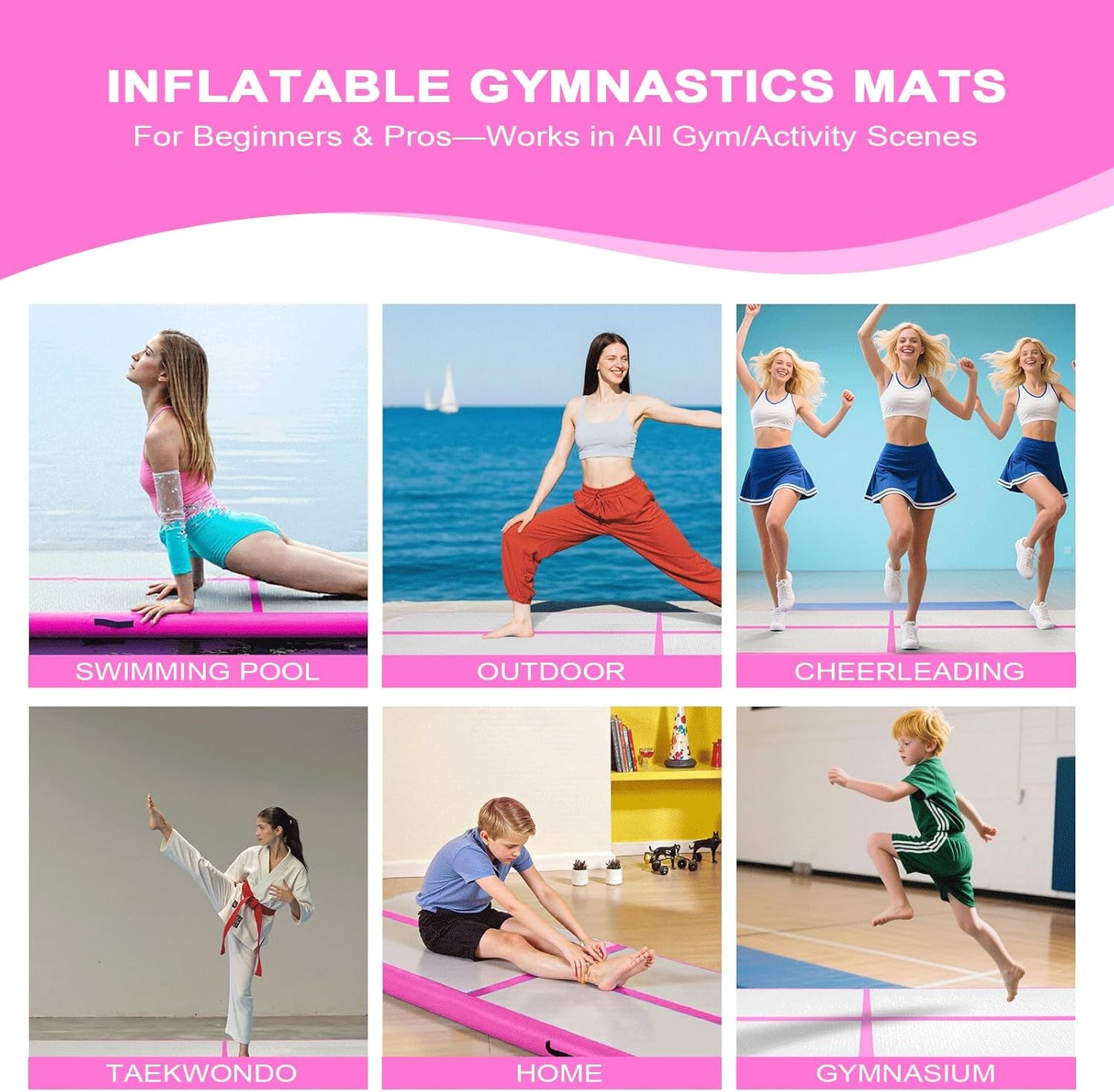 10ft/13ft/16ft Inflatable Gymnastics Tumbling Mat 4" Thick Air Tumble Track Training Mat with Electric Pump