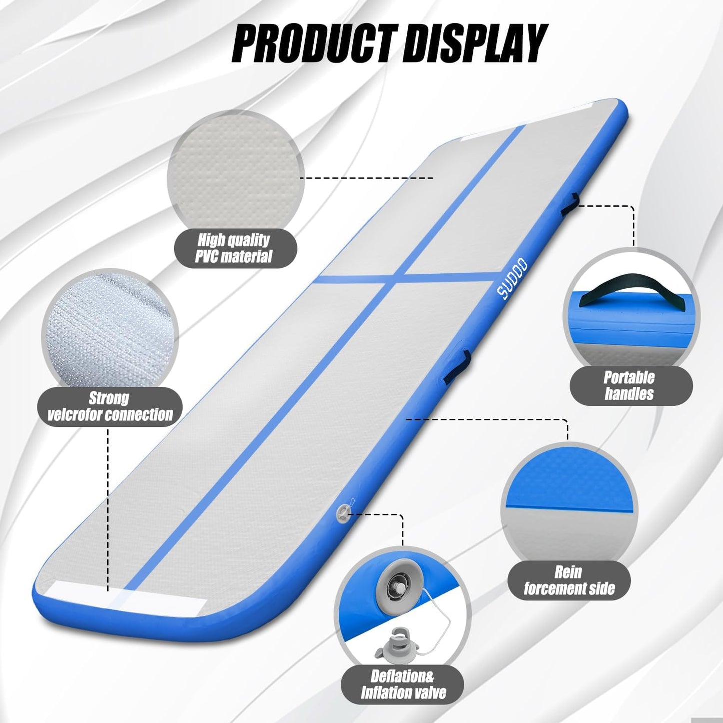 10ft/13ft/16ft Inflatable Gymnastics Tumbling Mat 4" Thick Air Tumble Track Training Mat with Electric Pump