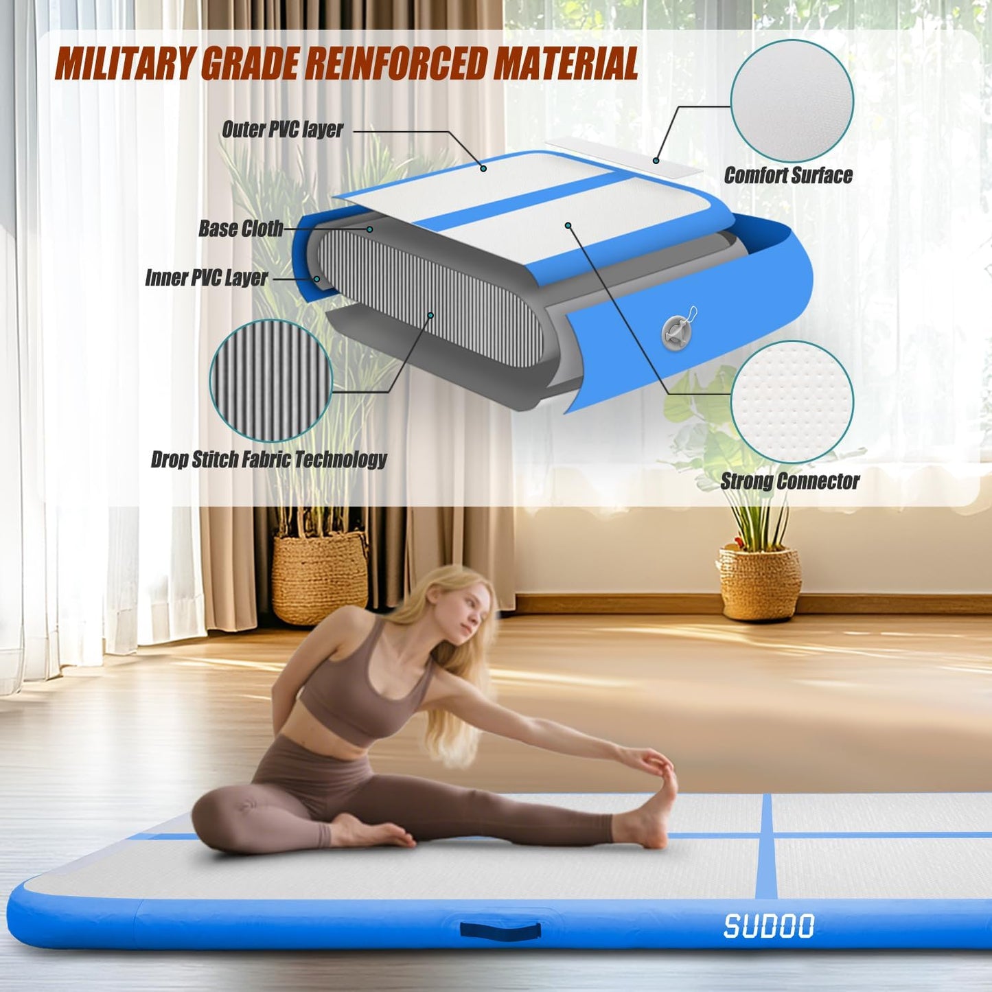 10ft/13ft/16ft Inflatable Gymnastics Tumbling Mat 4" Thick Air Tumble Track Training Mat with Electric Pump