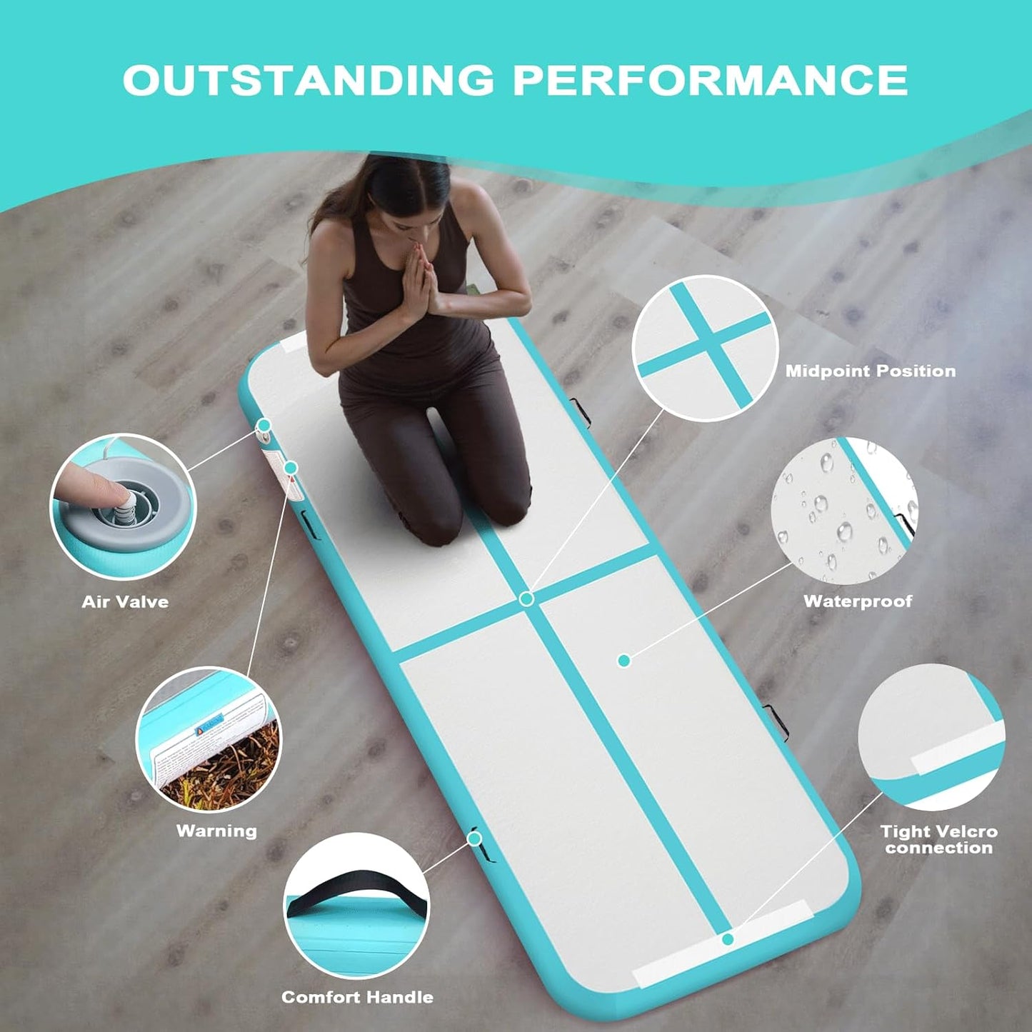 10ft/13ft/16ft Inflatable Gymnastics Tumbling Mat 4" Thick Air Tumble Track Training Mat with Electric Pump