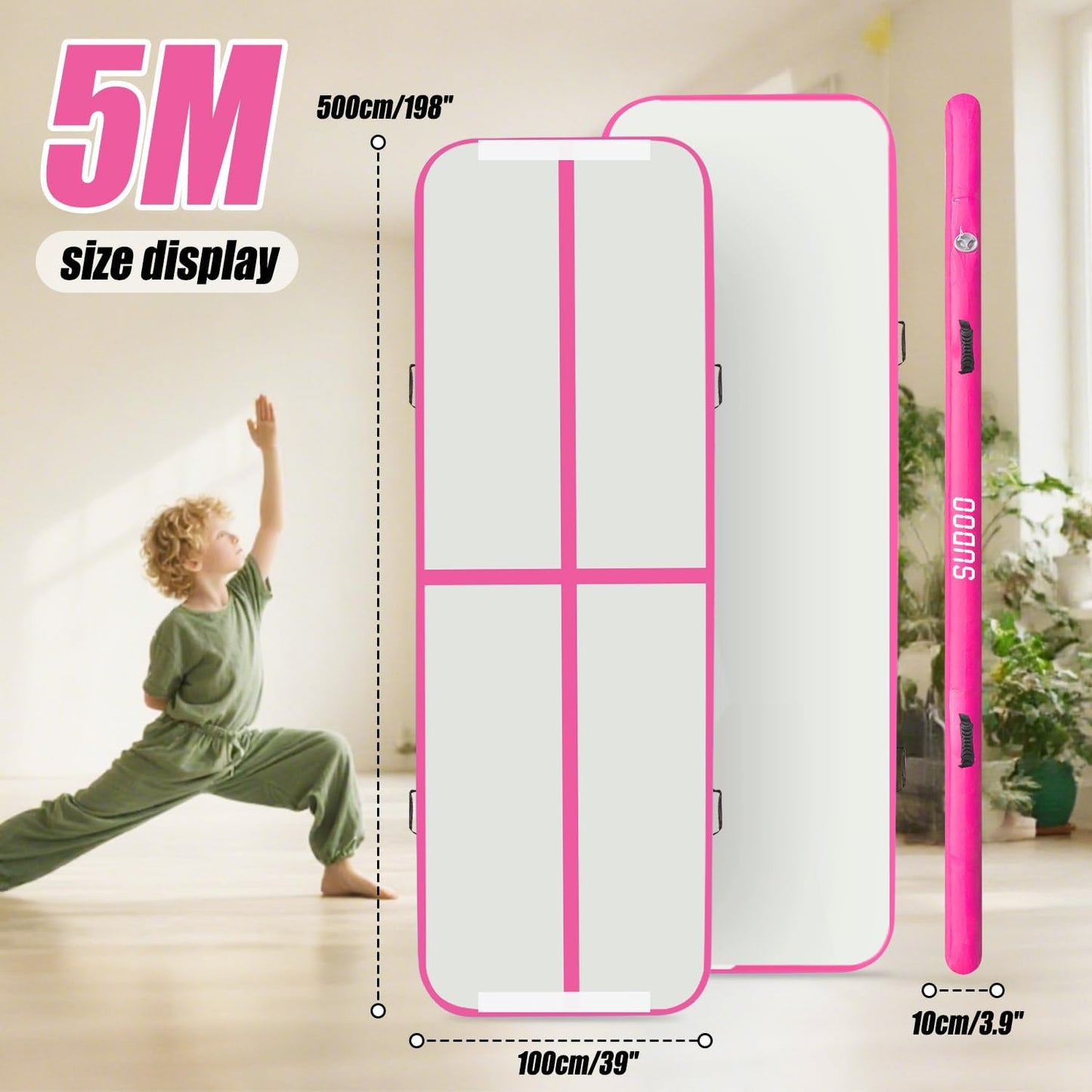 10ft/13ft/16ft Inflatable Gymnastics Tumbling Mat 4" Thick Air Tumble Track Training Mat with Electric Pump