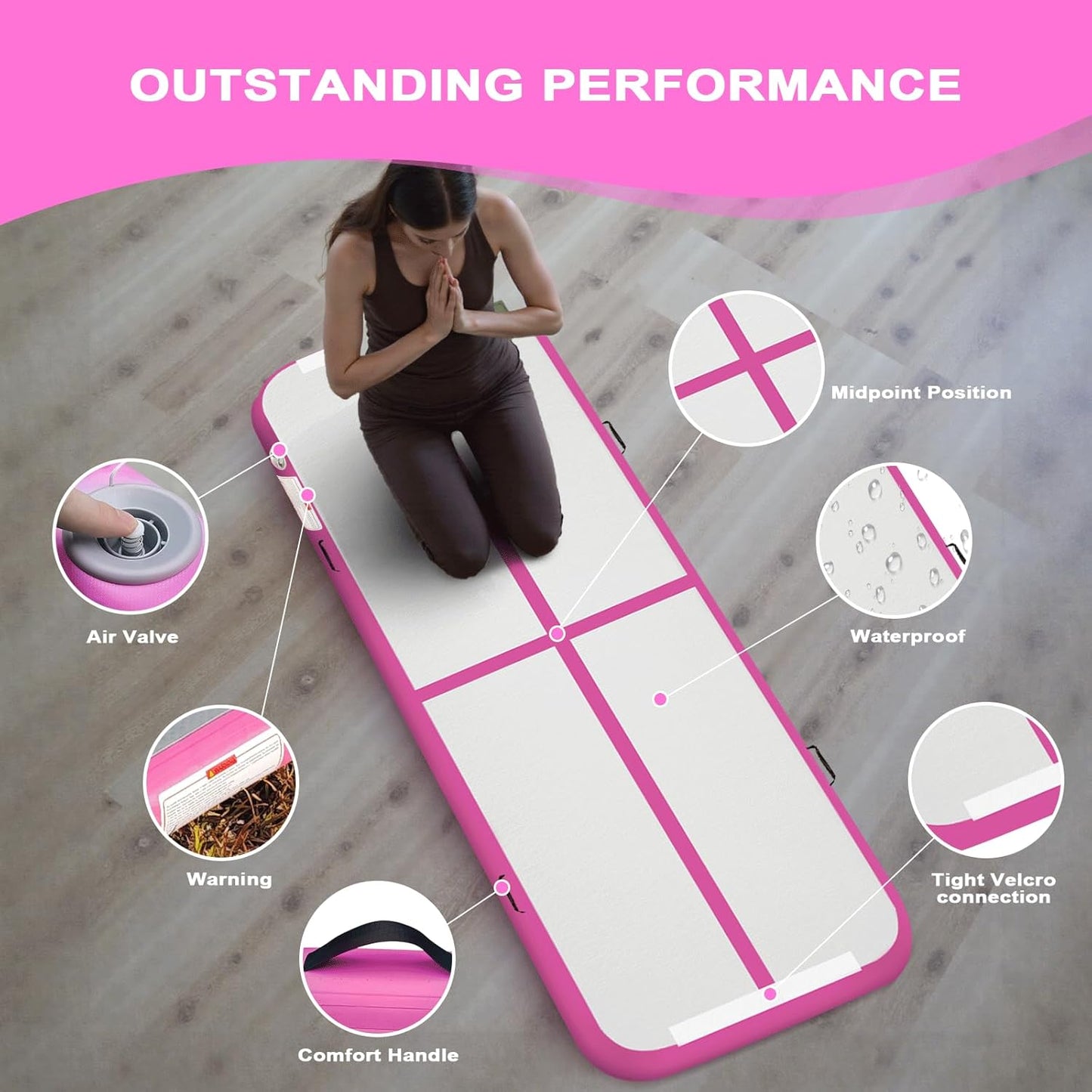 10ft/13ft/16ft Inflatable Gymnastics Tumbling Mat 4" Thick Air Tumble Track Training Mat with Electric Pump