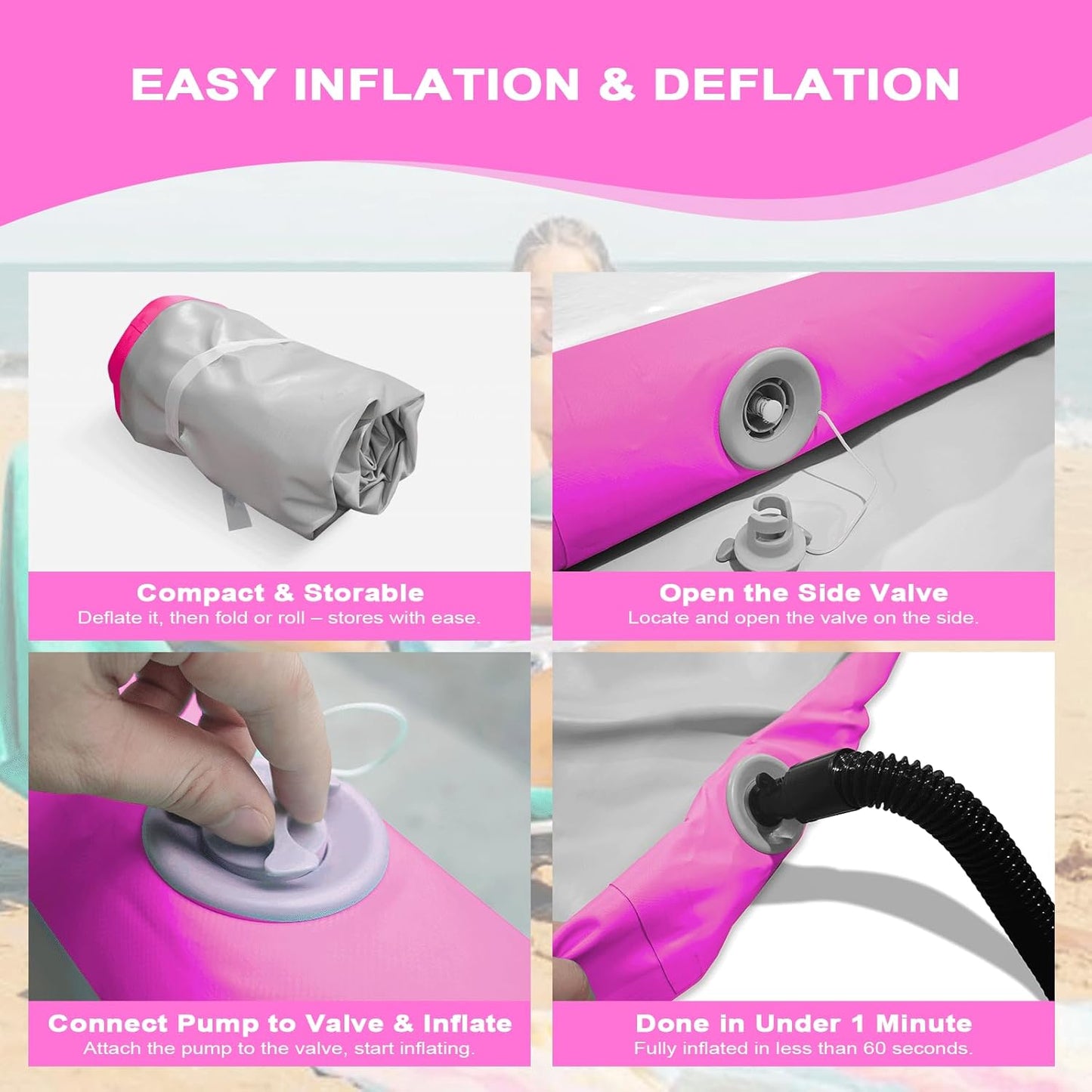 10ft/13ft/16ft Inflatable Gymnastics Tumbling Mat 4" Thick Air Tumble Track Training Mat with Electric Pump