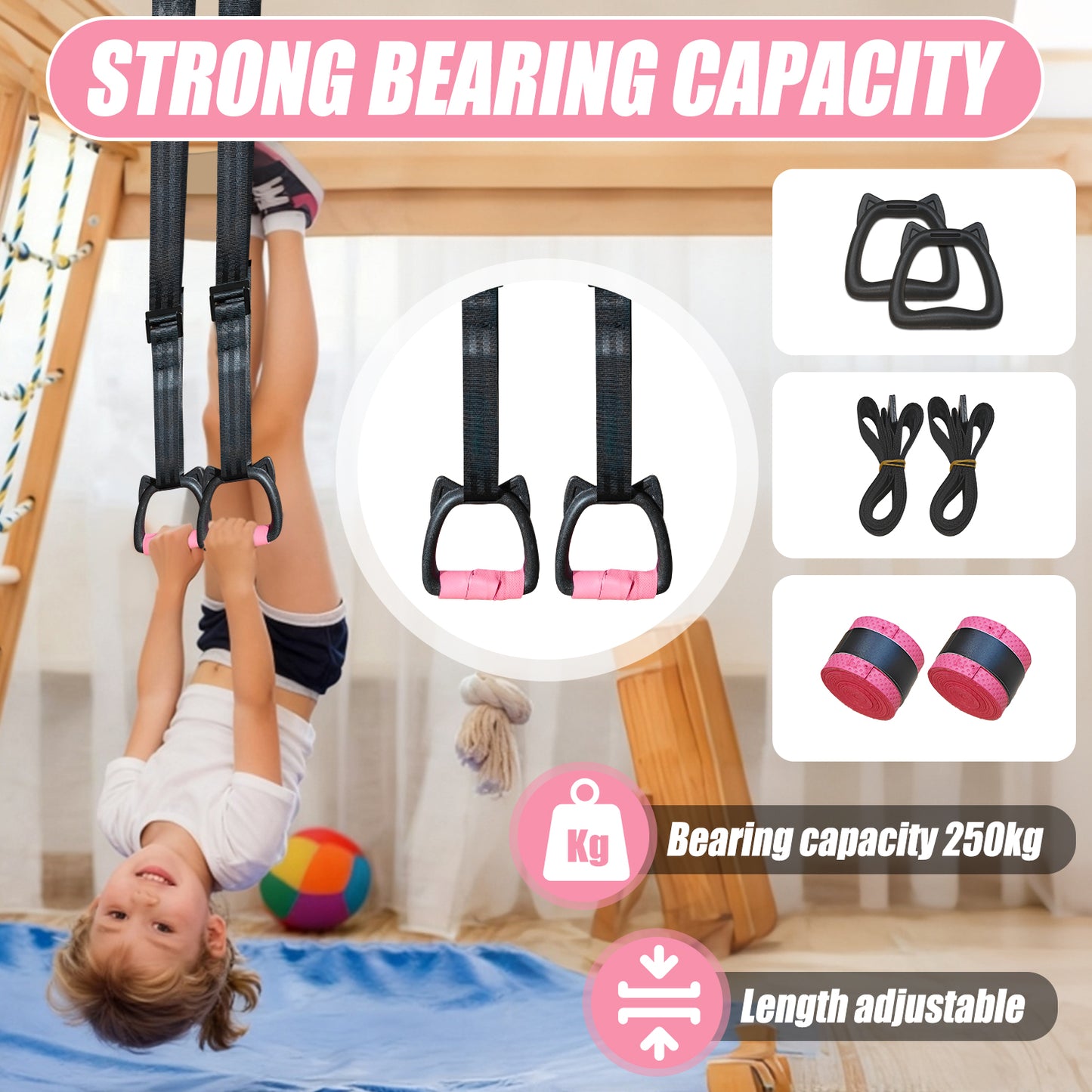 Triclicks Gymnastics Rings, Kids Home Gym Equipment with Adjustable Straps 2 Meter