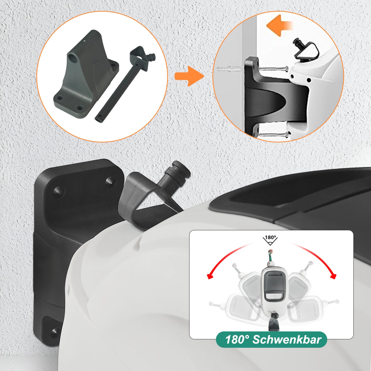 Garden Hose Reel Wall Mounted, Hose Pipe 8 in 1 Nozzle Retractable Hose Reel for Garden