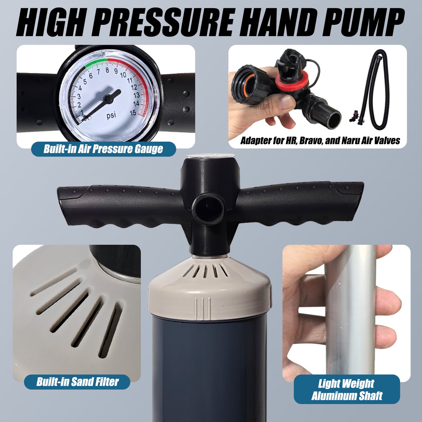 SUP Hand Pump, High Pressure Hand Pump with Pressure Gauge