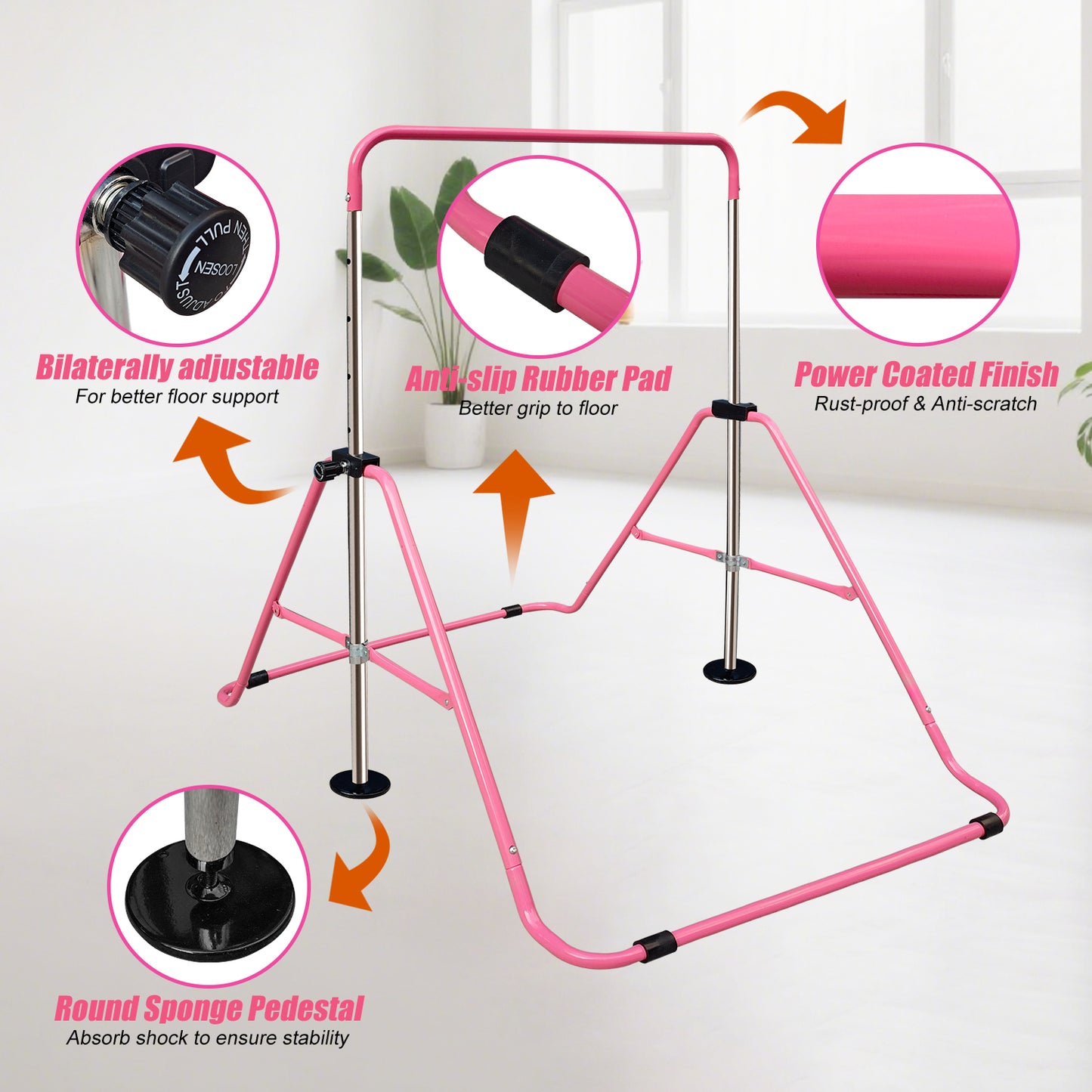 Triclicks Kids Folding Gymnastics Bar, Junior Kip Bar with Adjustable Height