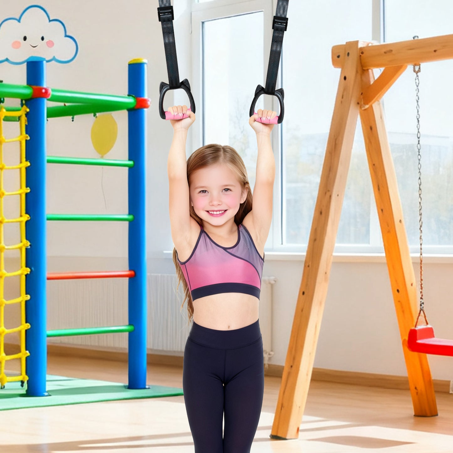 Triclicks Gymnastics Rings, Kids Home Gym Equipment with Adjustable Straps 2 Meter