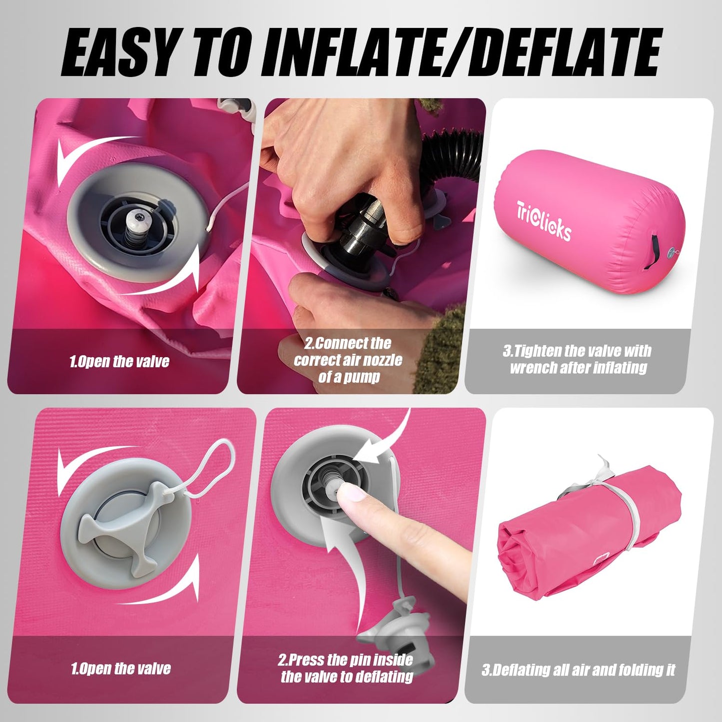 Triclicks Inflatable Air Roller Gymnastics Barrel Mat (120x90cm, Pink)