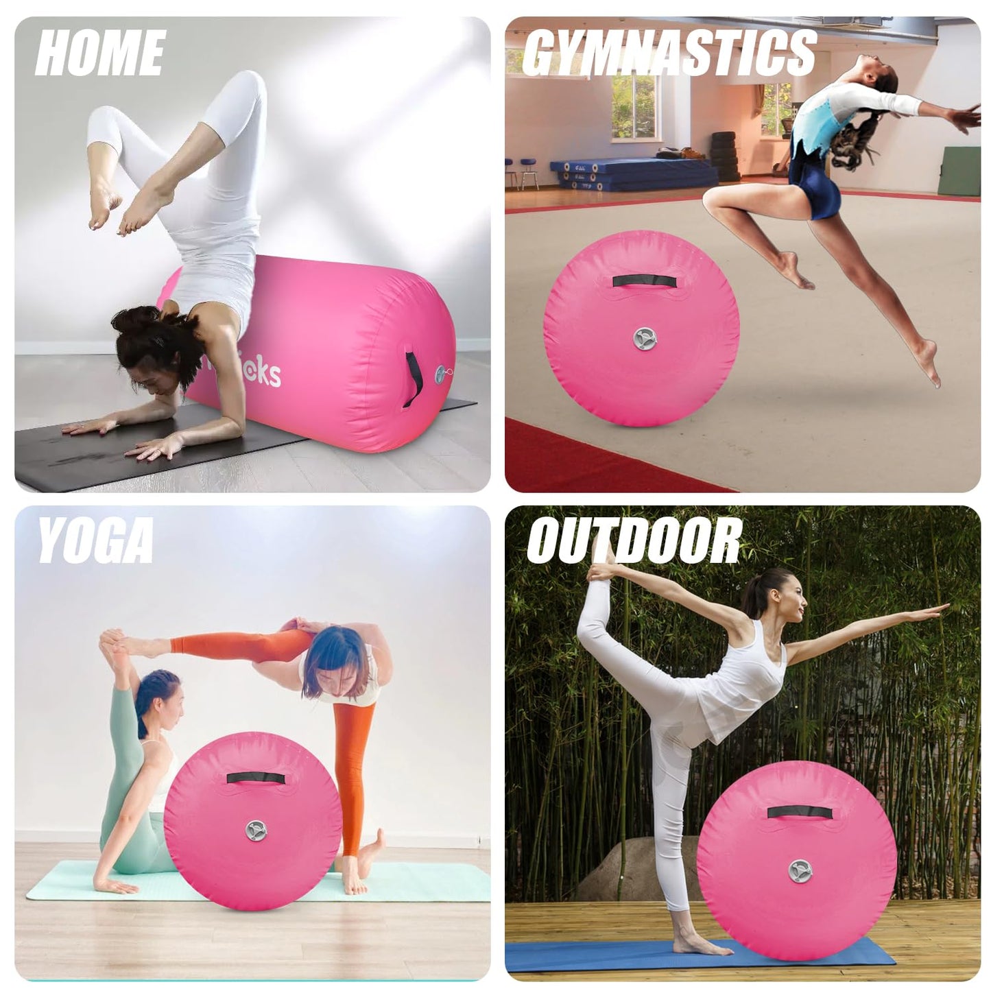 Triclicks Inflatable Air Roller Gymnastics Barrel Mat (120x90cm, Pink)
