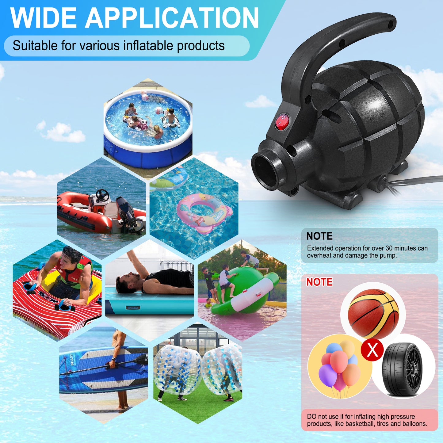 Triclicks Electric Air Pump 110-120V - Fits Inflatable SUP, Tumble Track & Fitness Gear