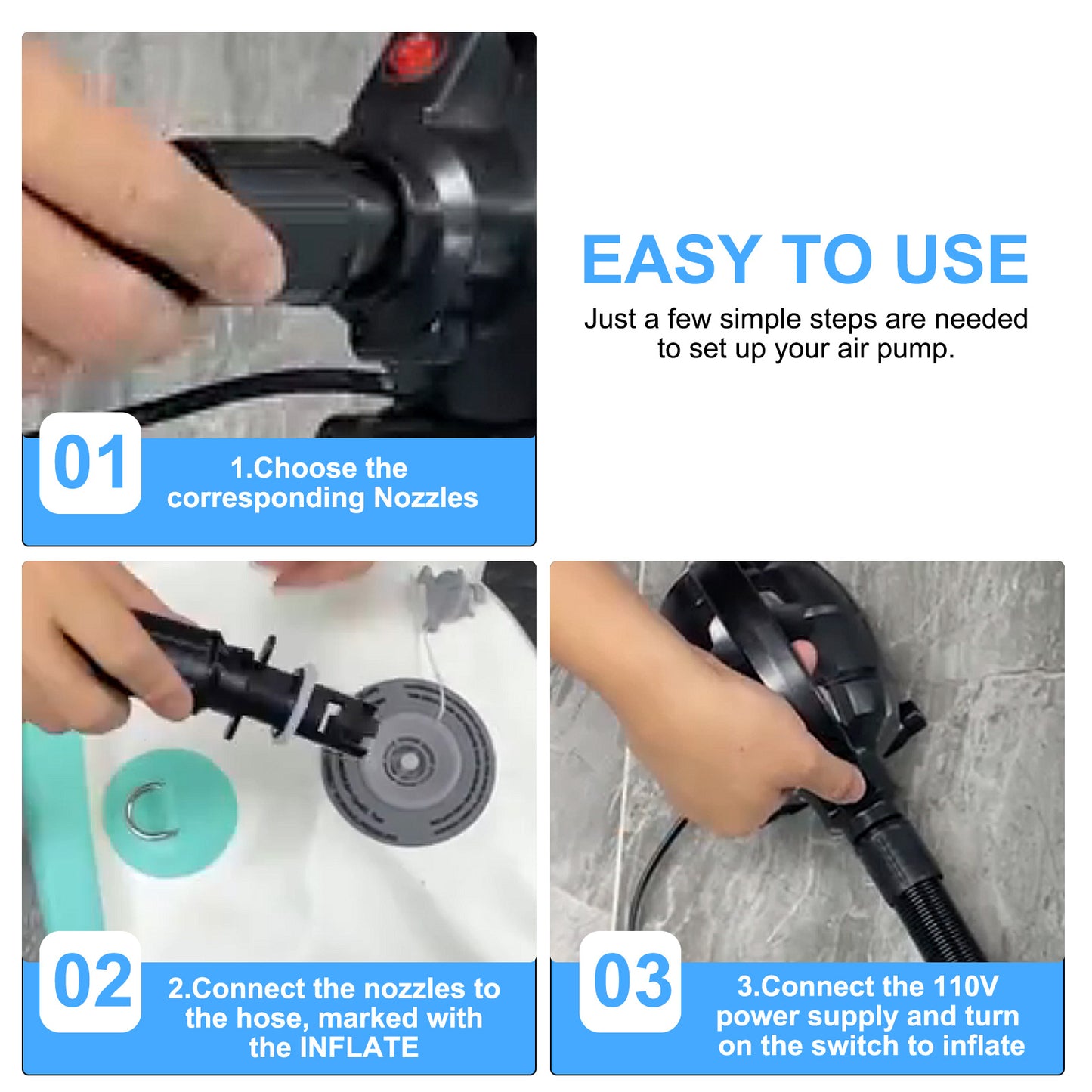 Triclicks Electric Air Pump 110-120V - Fits Inflatable SUP, Tumble Track & Fitness Gear