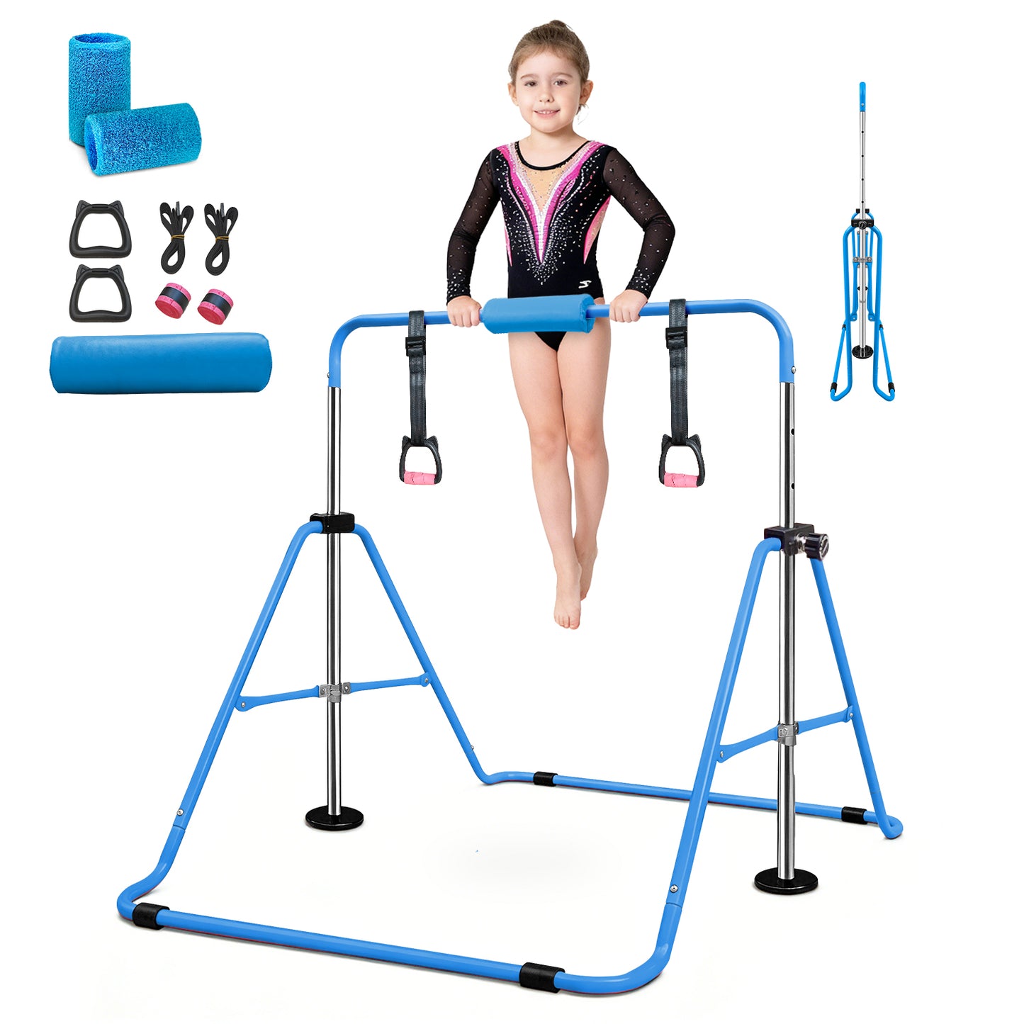 SUDOO Folding Gymnastics Bar for Kids Adjustable Height Home Expandable Horizontal Gymnastic