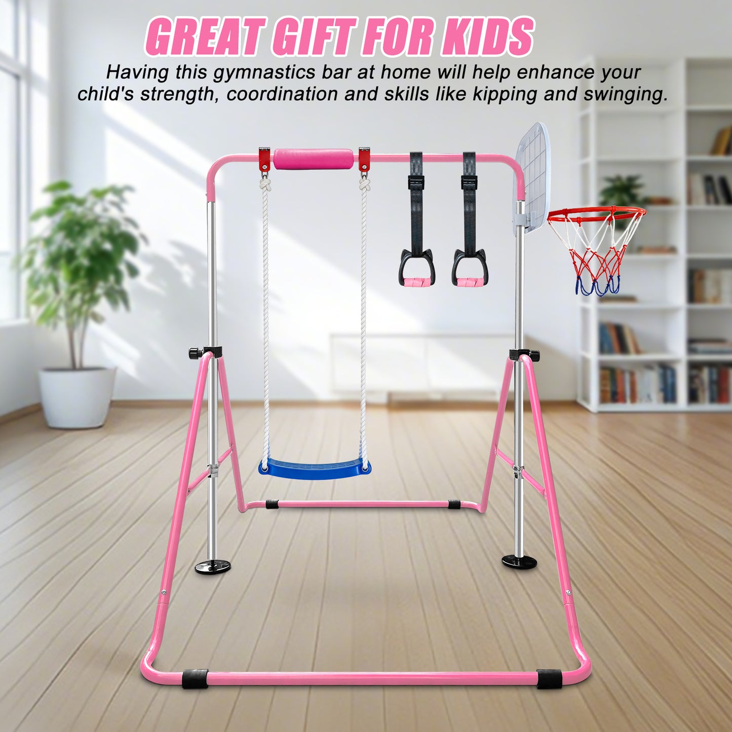 Triclicks Kids Folding Gymnastics Bar, Junior Kip Bar with Adjustable Height