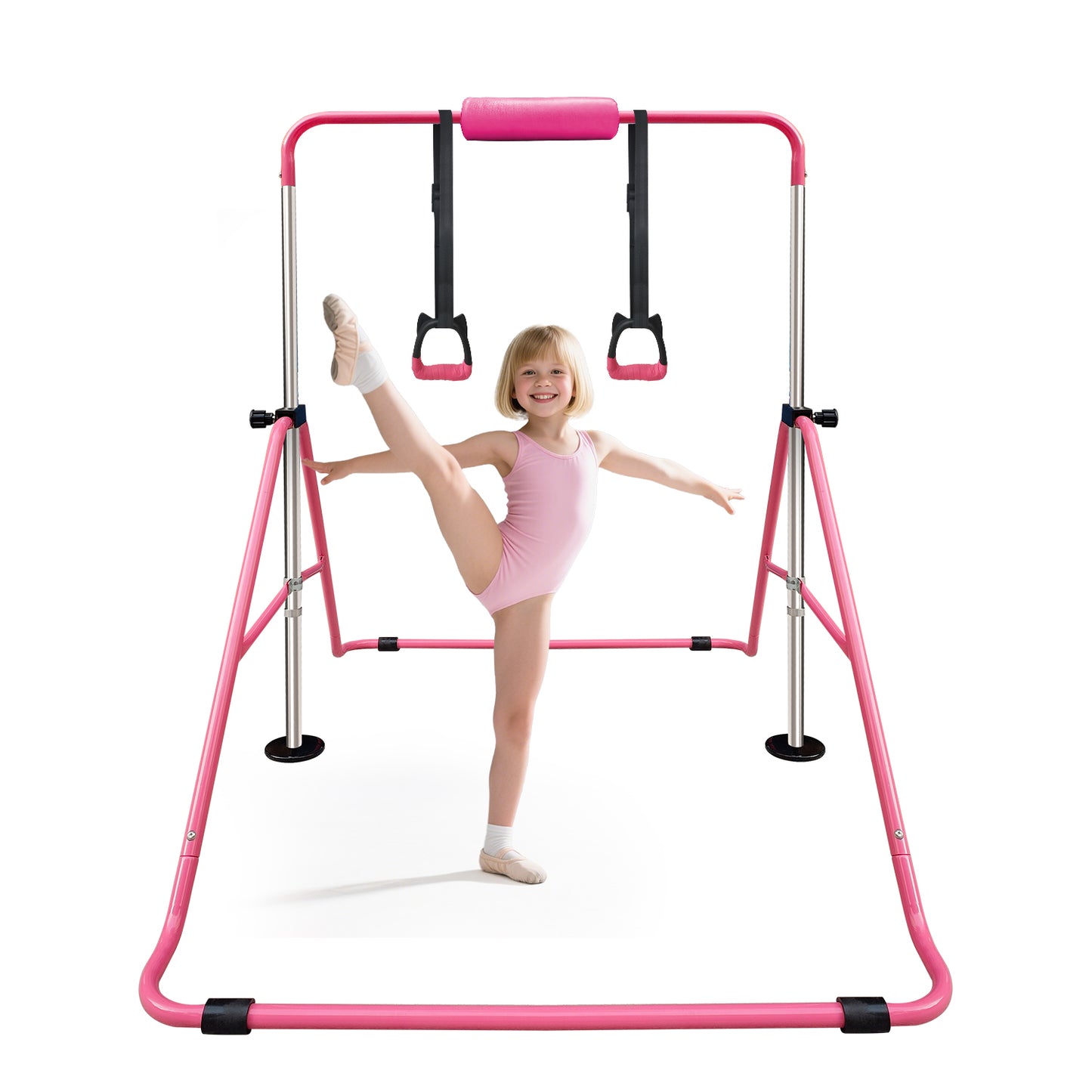 Triclicks Folding Gymnastics Bar for Kids, Adjustable Height Junior Training Kip Bar, Home Expandable Horizontal Gymnastic Monkey Bars Equipment for Child, Girls, Boys