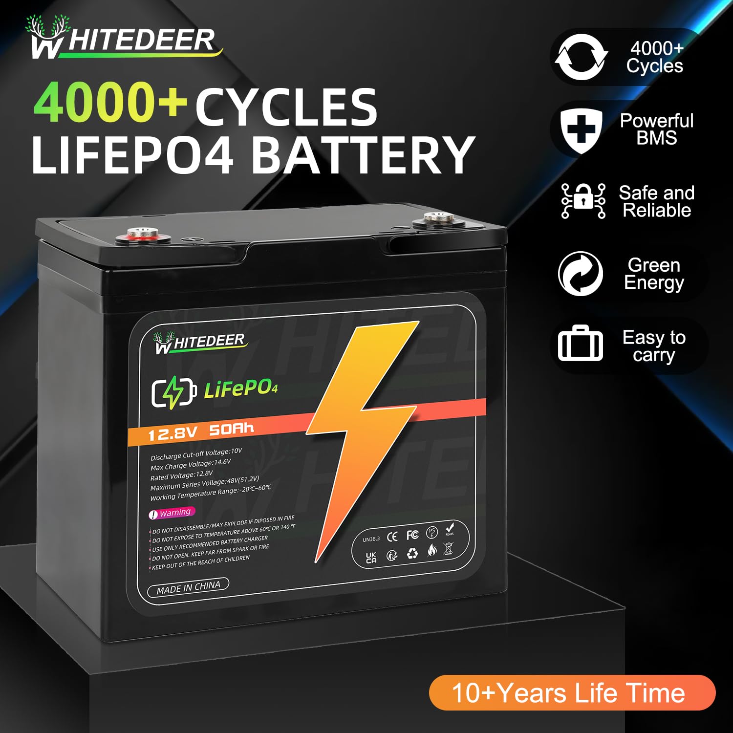 12V 50Ah LiFePO4 Battery 50A Deep Cycles BMS Rechargeable Lithium Battery