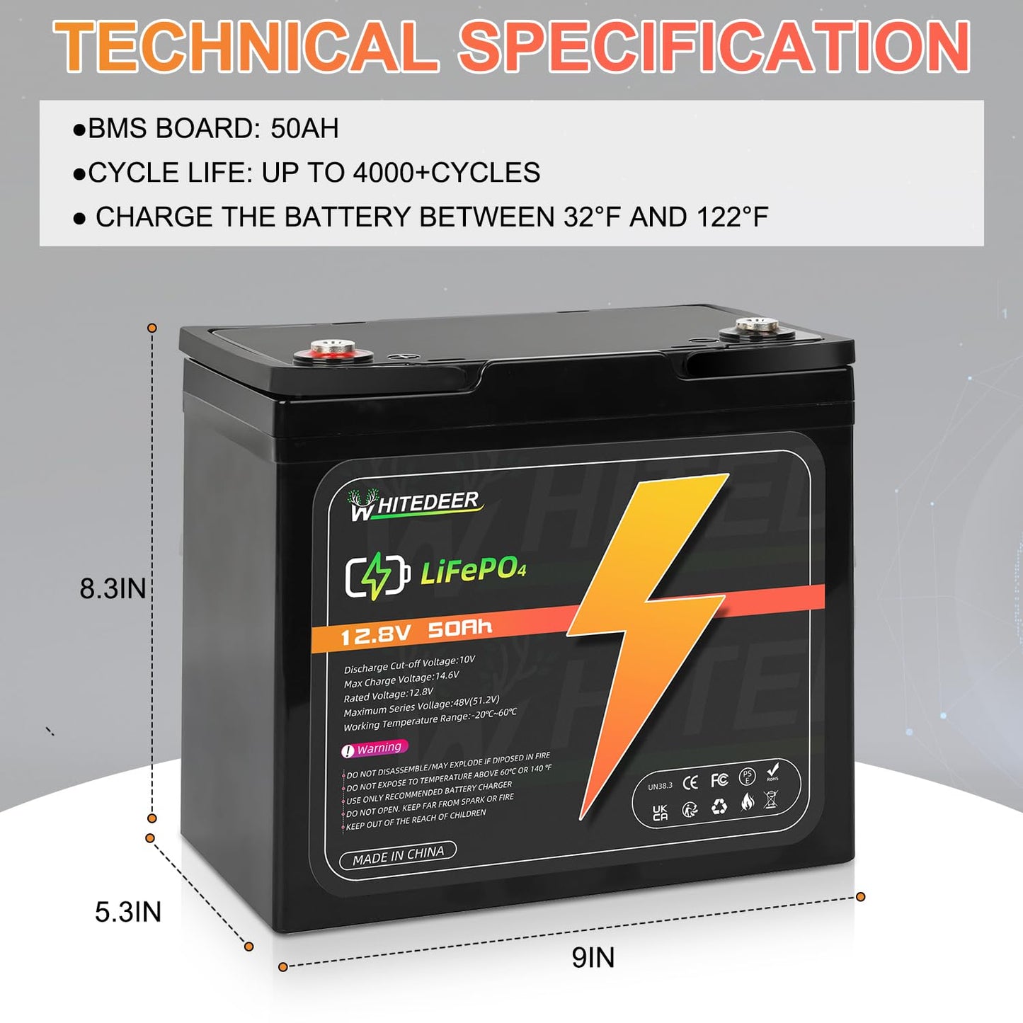 12V 50Ah LiFePO4 Battery 50A Deep Cycles BMS Rechargeable Lithium Battery