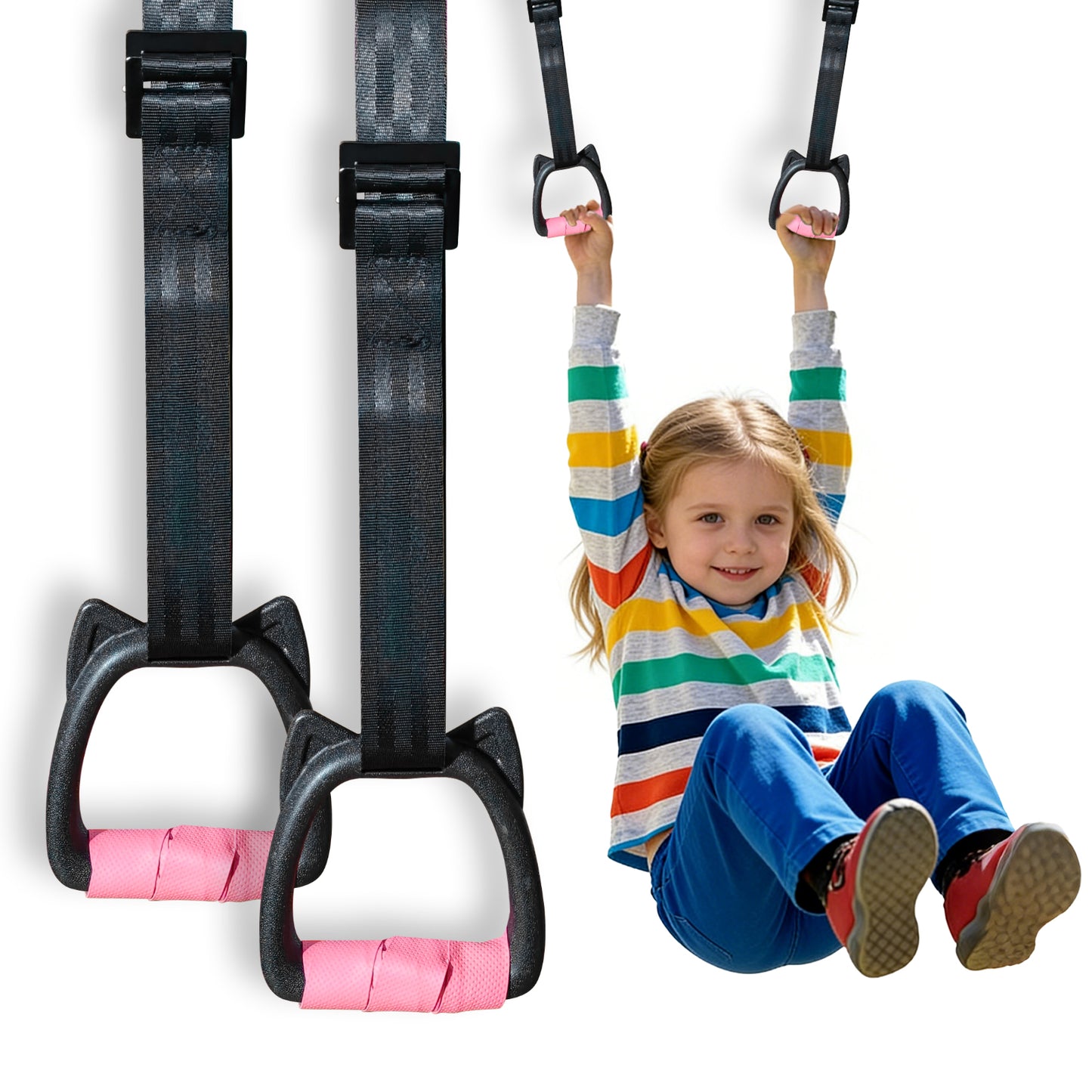 Kids Gymnastics Rings with Adjustable Straps, Indoor Home Strength Training Pull-Up Rings for Children Physical Exercise, 220lb Load Bearing, Length 1 Meter