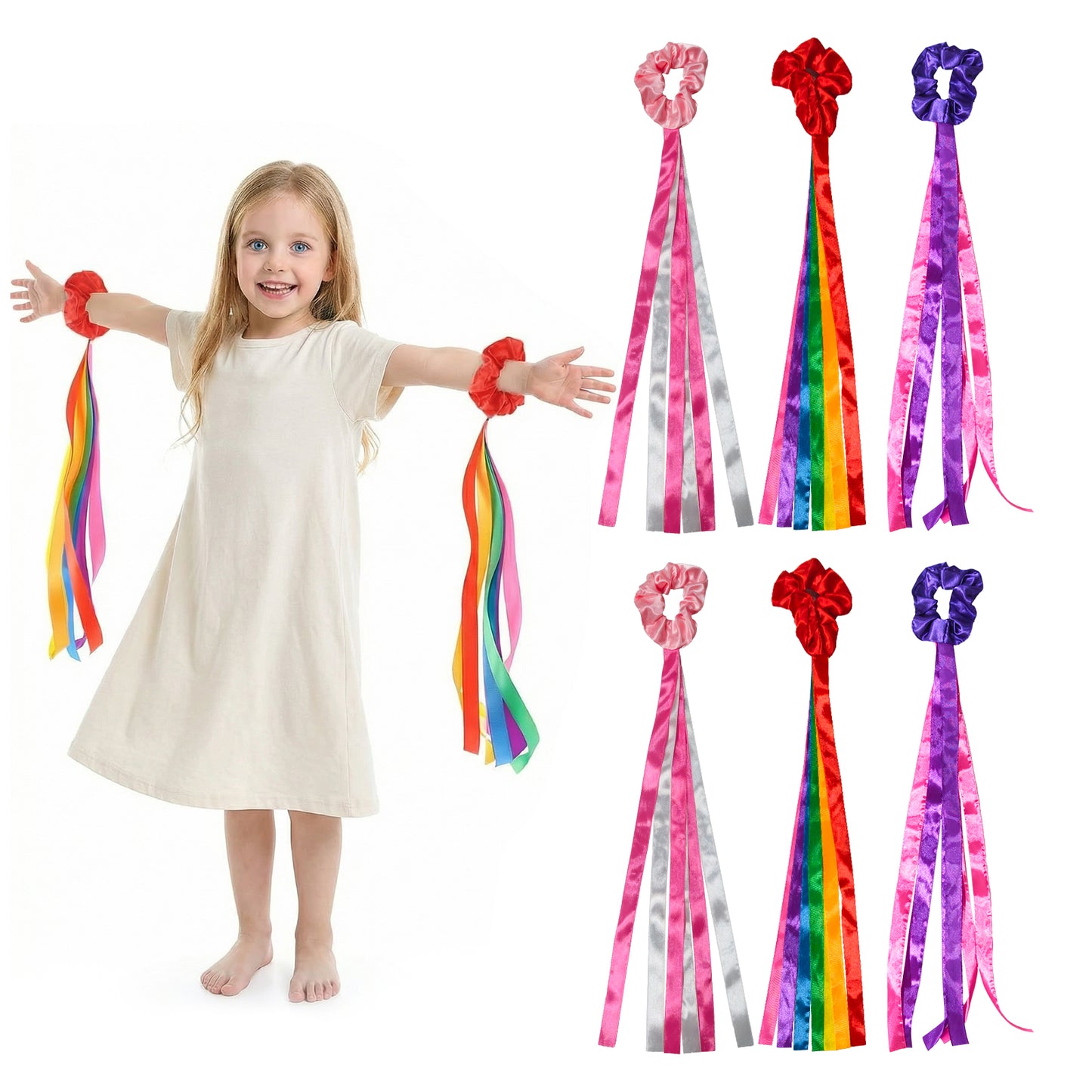 6 Pcs Rainbow Dance Ribbons for Kids