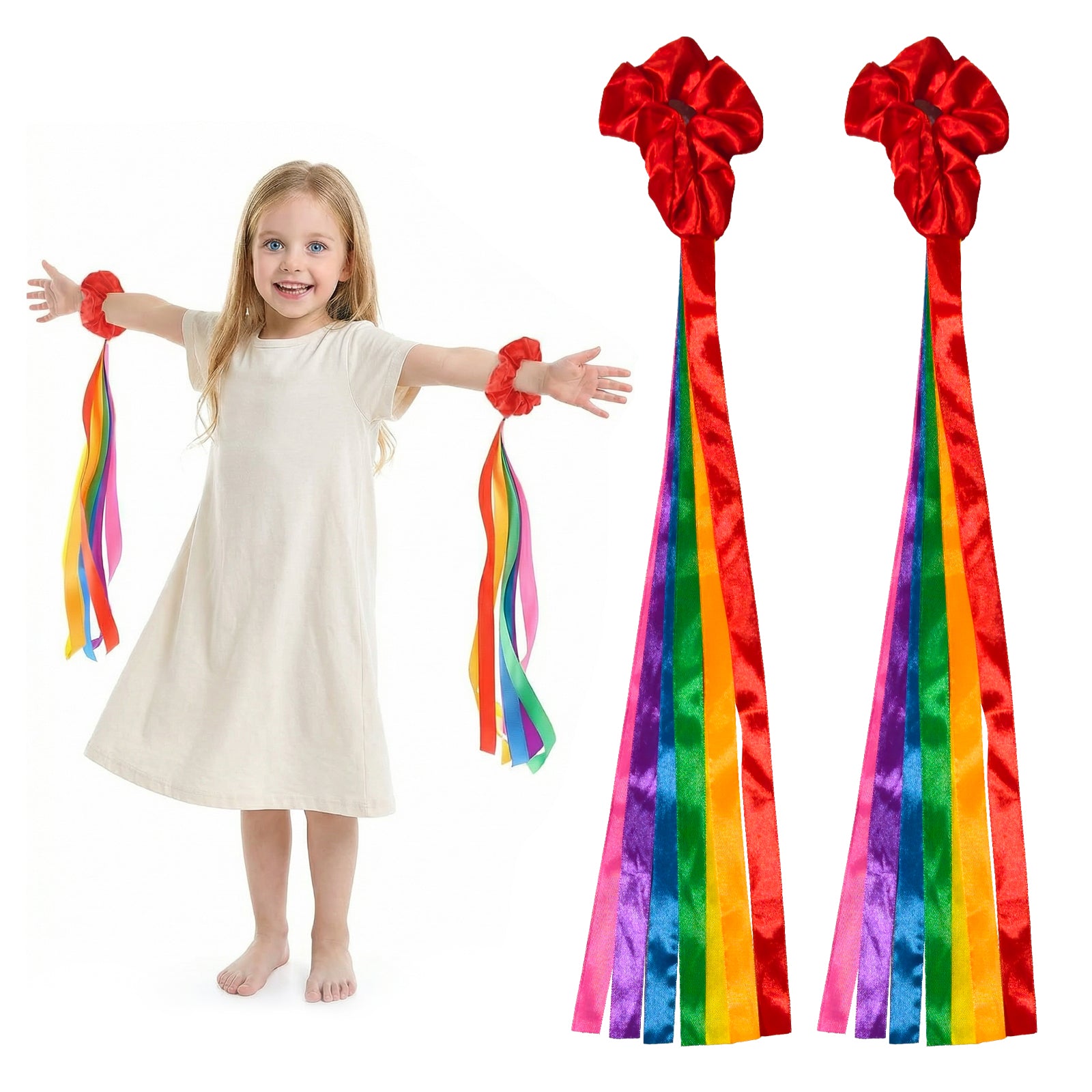 2 Pcs Rainbow Dance Ribbons for Kids