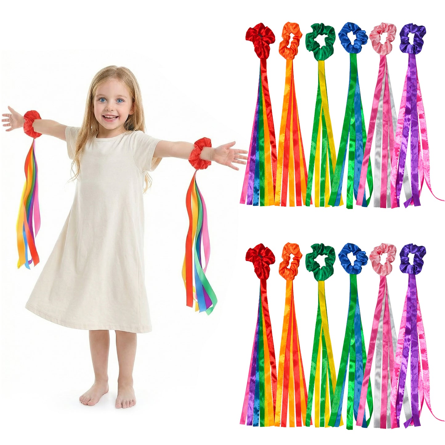 12 Pcs Rainbow Dance Ribbons for Kids, Hand Held Rhythm Gymnastics Ribbon, Rainbow Streamer Gymnastics Equipment for Kids and Adults, Ideal Dance Practice Accessories Tool & Party Decor