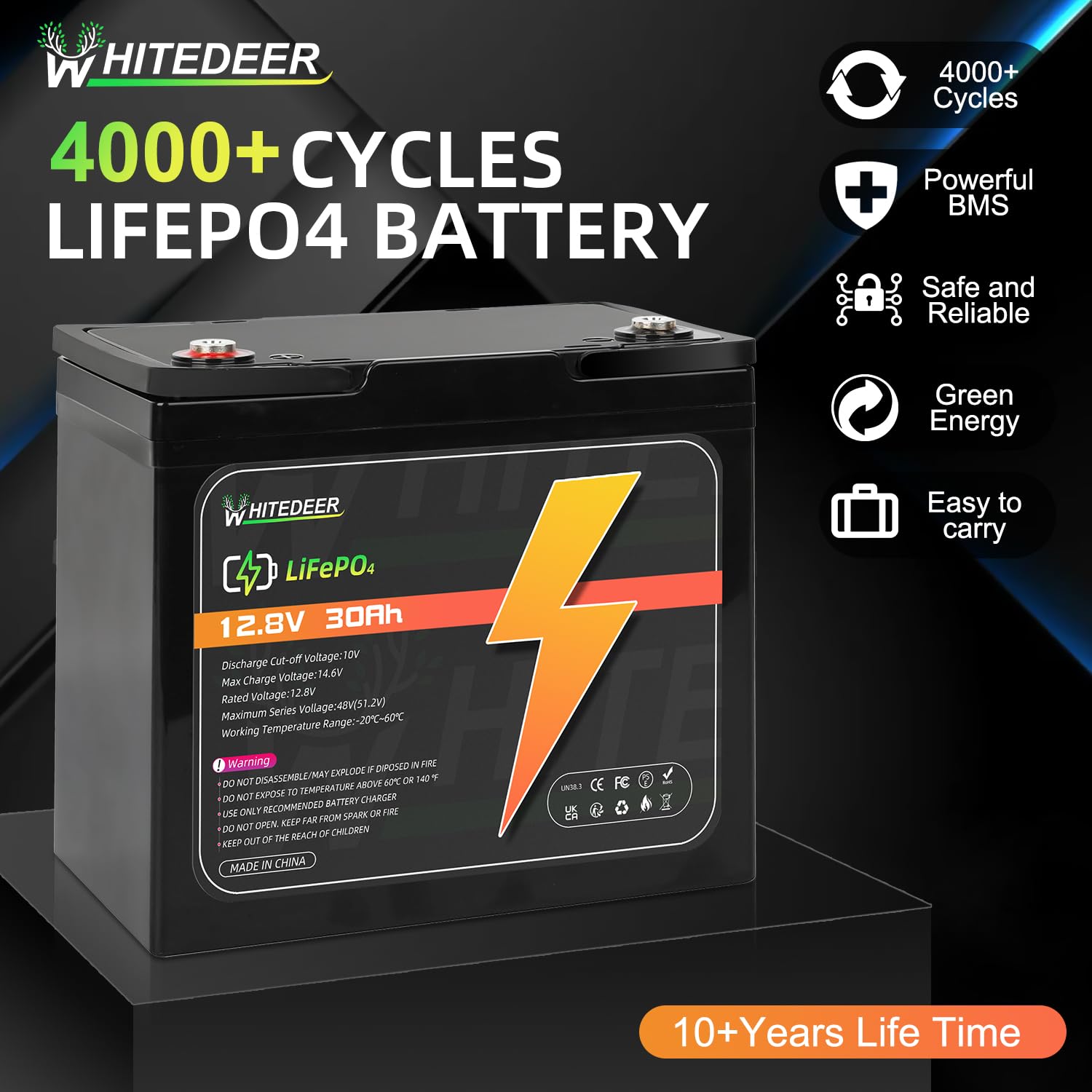 12V 30Ah LiFePO4 Battery 30A Deep Cycles BMS Rechargeable Lithium Battery