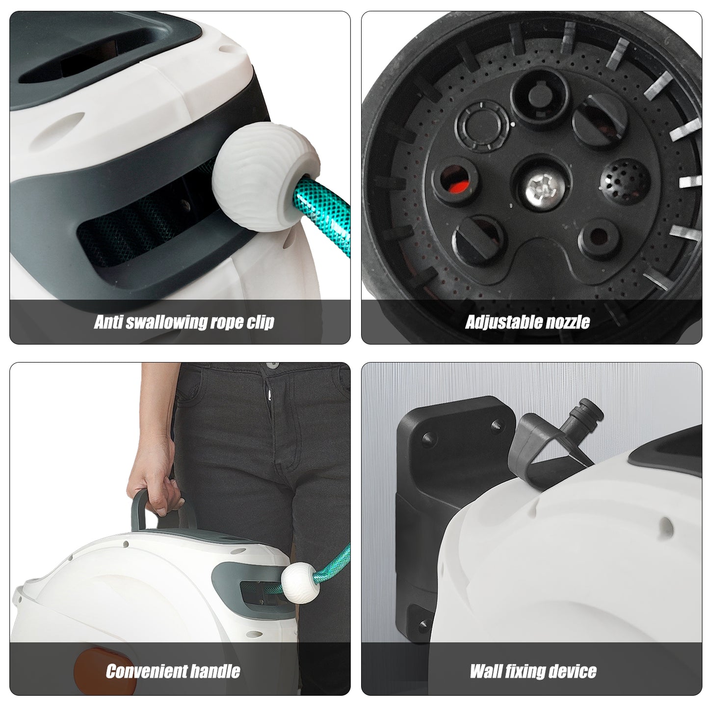 Garden Hose Reel Wall Mounted, Hose Pipe 8 in 1 Nozzle Retractable Hose Reel for Garden