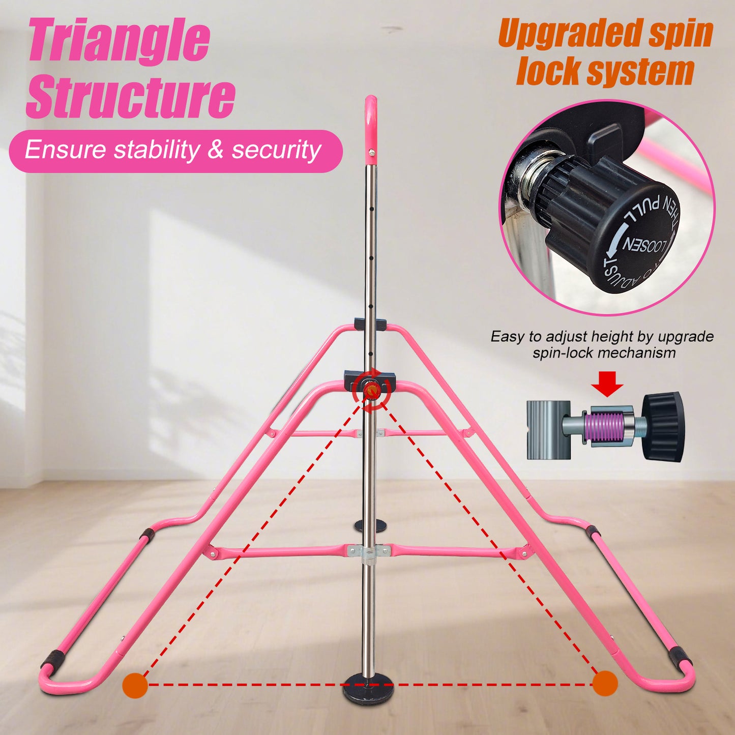 Triclicks Folding Gymnastics Bar for Kids, Adjustable Height Junior Training Kip Bar, Home Expandable Horizontal Gymnastic Monkey Bars Equipment for Child, Girls, Boys