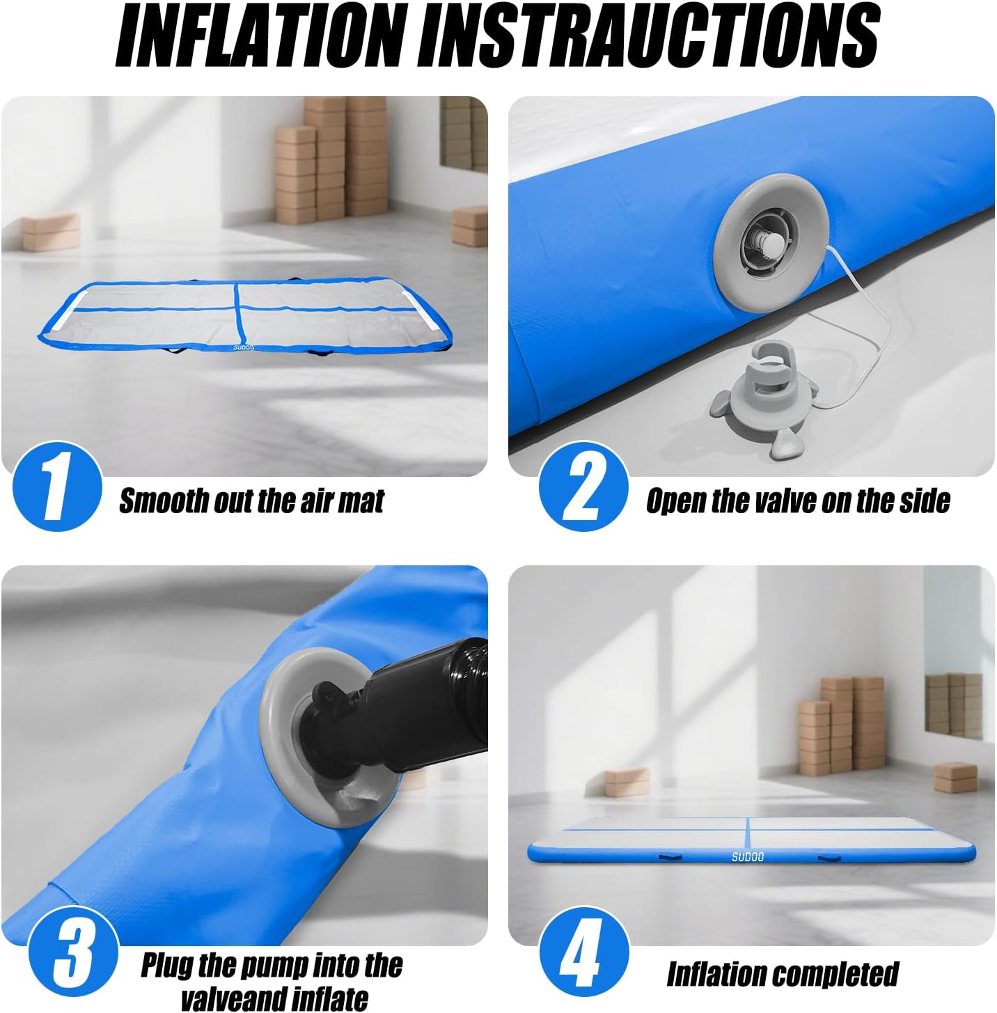 10ft/13ft/16ft Inflatable Gymnastics Tumbling Mat 4" Thick Air Tumble Track Training Mat with Electric Pump