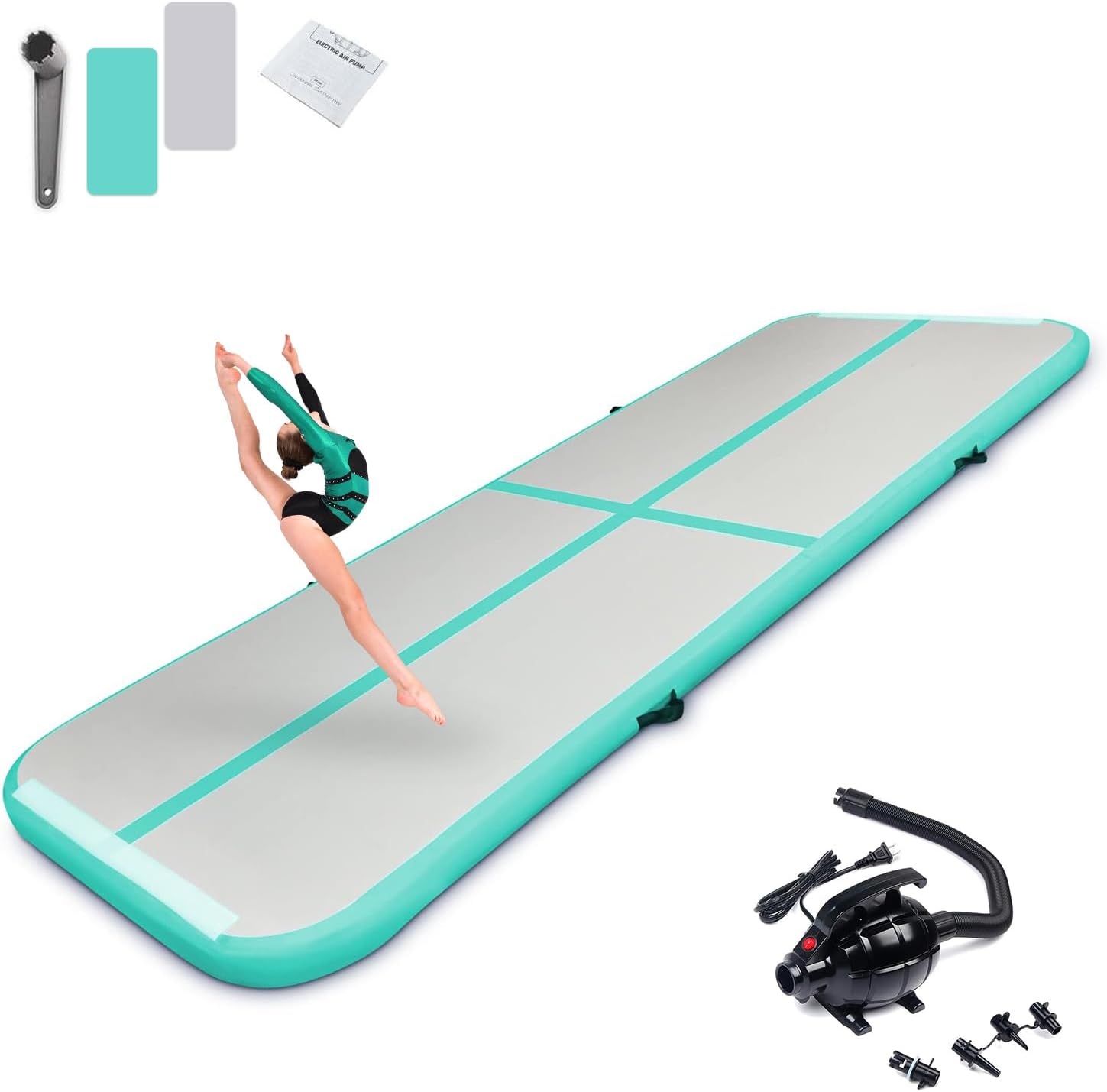 10ft/13ft/16ft Inflatable Gymnastics Tumbling Mat 4" Thick Air Tumble Track Training Mat with Electric Pump