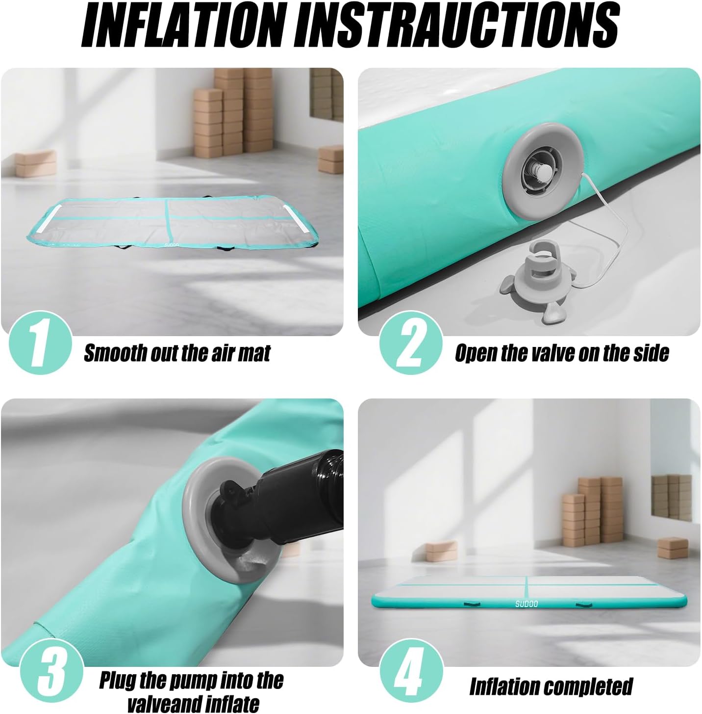 10ft/13ft/16ft Inflatable Gymnastics Tumbling Mat 4" Thick Air Tumble Track Training Mat with Electric Pump