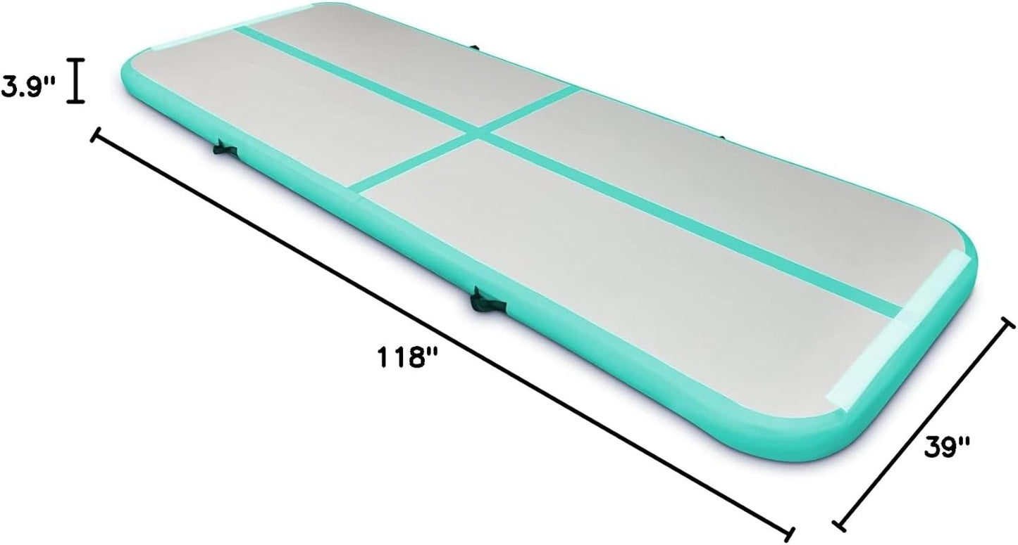 10ft/13ft/16ft Inflatable Gymnastics Tumbling Mat 4" Thick Air Tumble Track Training Mat with Electric Pump