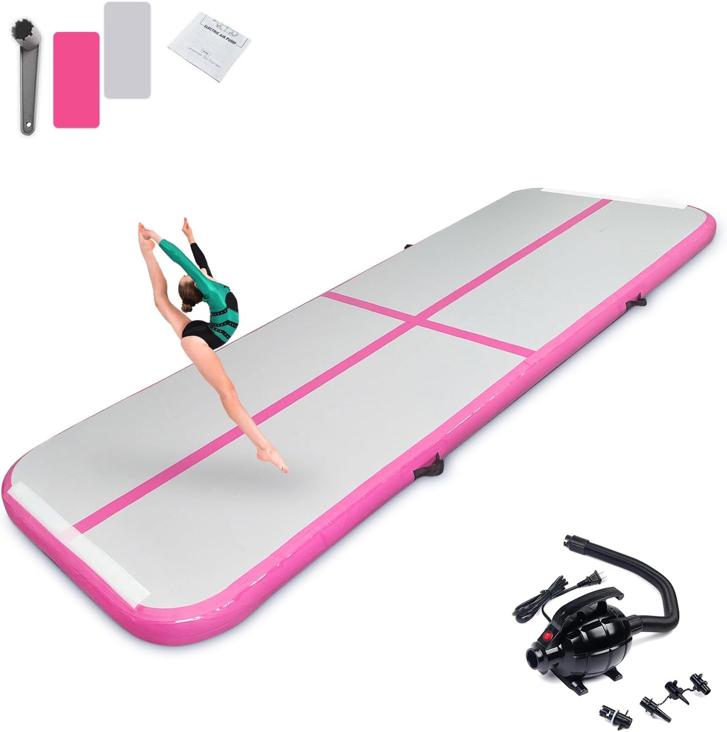 10ft/13ft/16ft Inflatable Gymnastics Tumbling Mat 4" Thick Air Tumble Track Training Mat with Electric Pump
