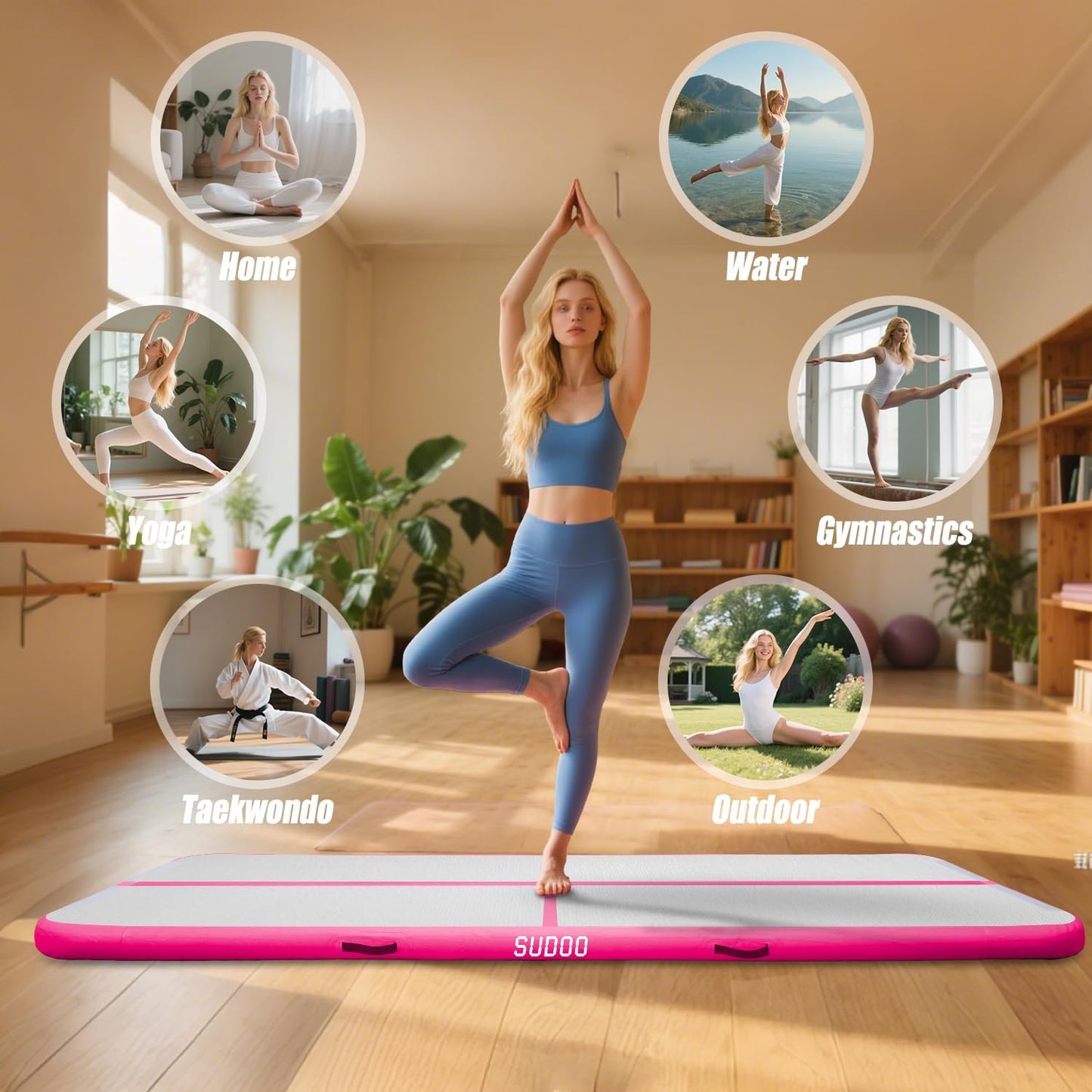 10ft/13ft/16ft Inflatable Gymnastics Tumbling Mat 4" Thick Air Tumble Track Training Mat with Electric Pump