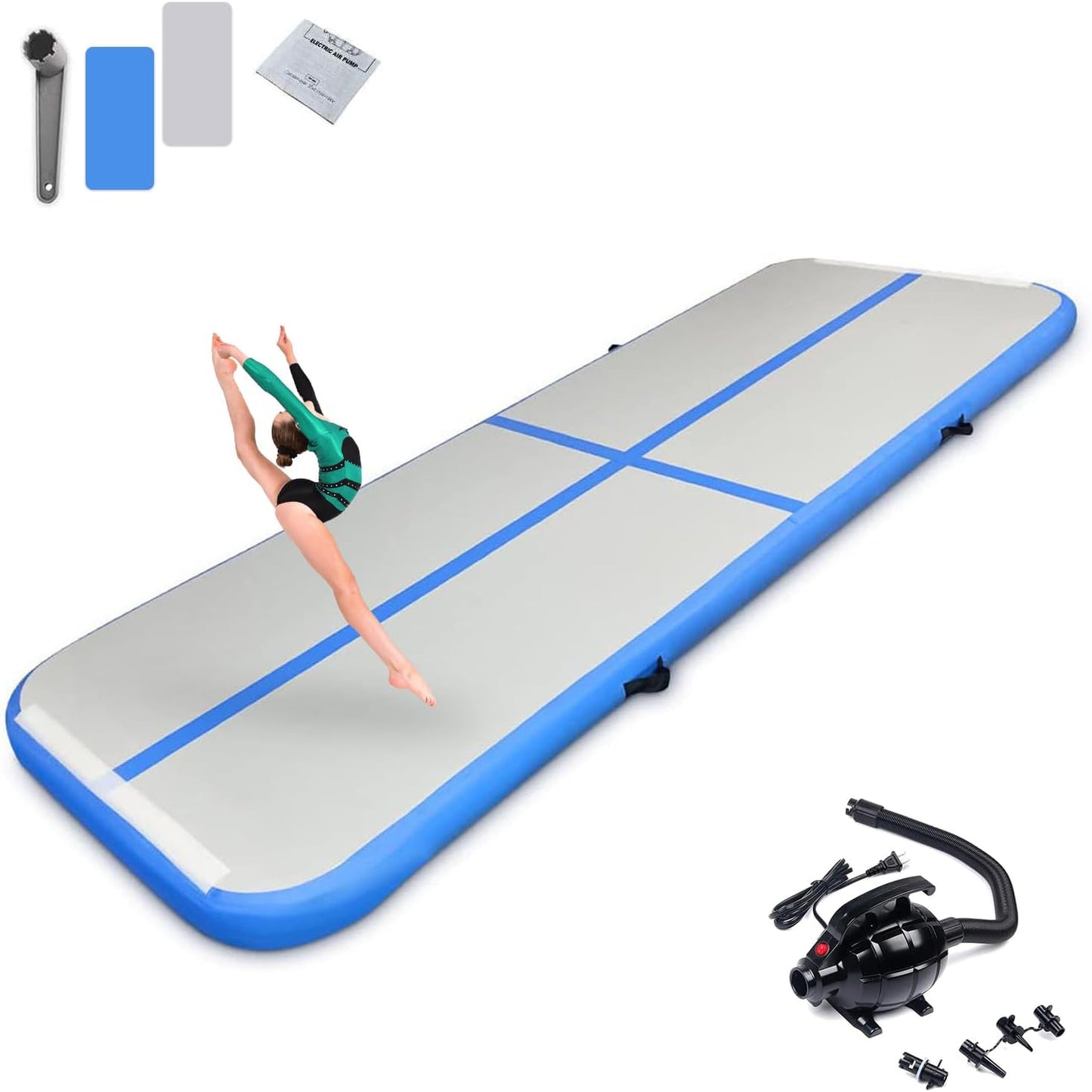 10ft/13ft/16ft Inflatable Gymnastics Tumbling Mat 4" Thick Air Tumble Track Training Mat with Electric Pump